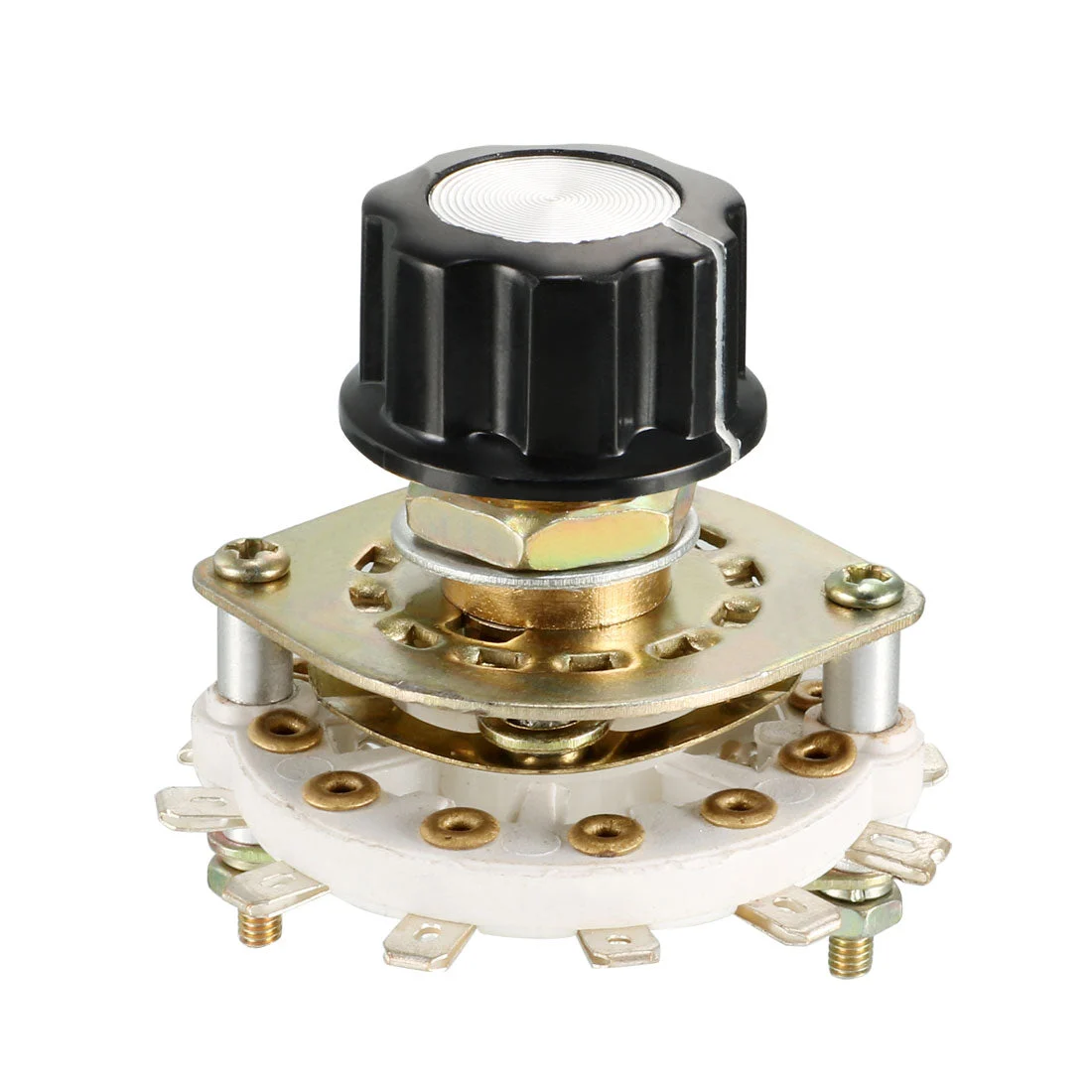 2P5T 2 Pole 5 Throw Single Deck Band Channel Rotary Switch Selector with Black Plastic Knob