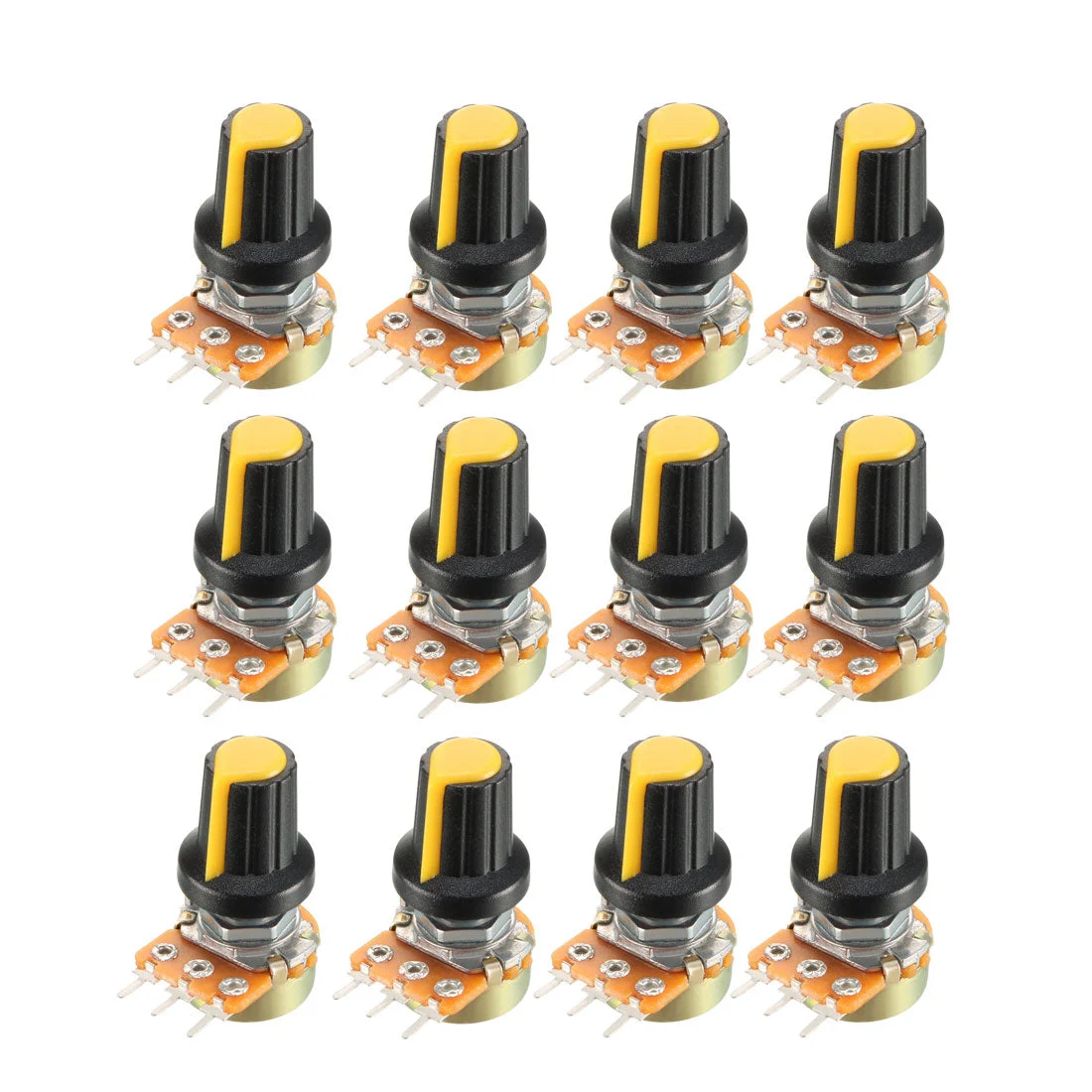 12Pcs 100K Ohm Variable Resistors Single Turn Rotary Carbon Film Taper Potentiometer with Knobs
