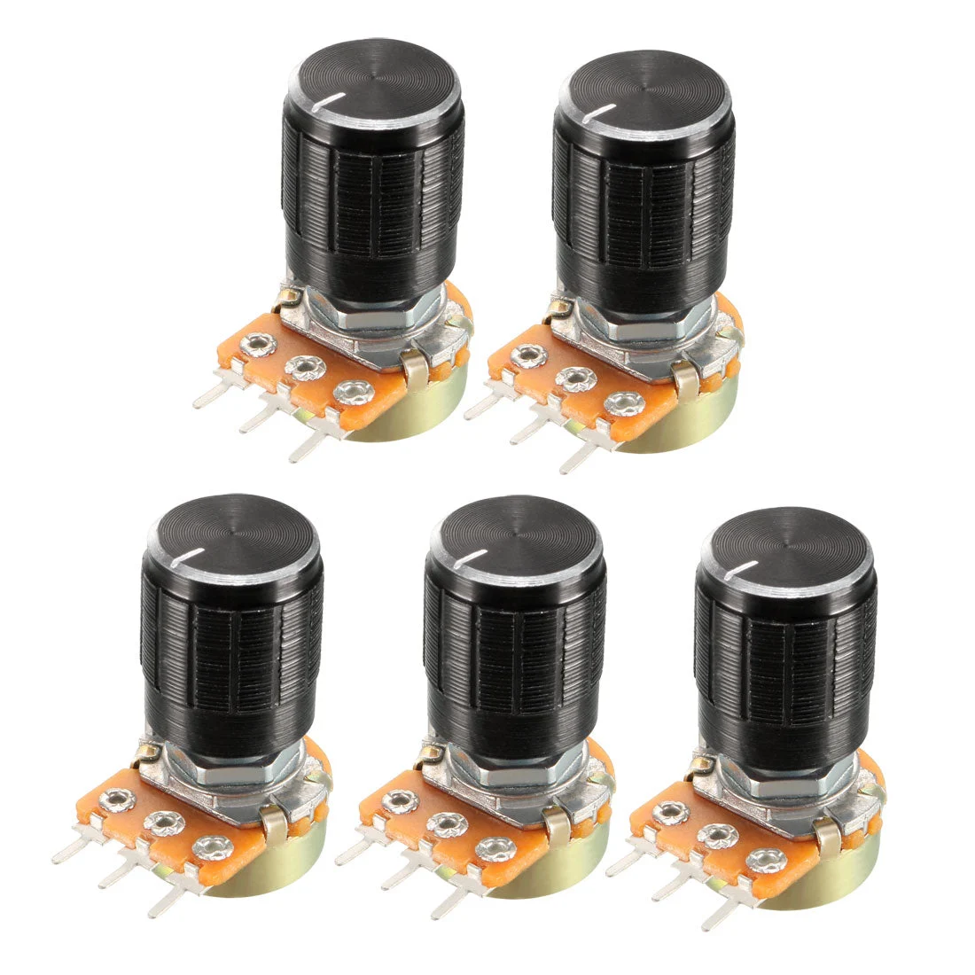 5 Pcs 100K Ohm Variable Resistors Single Turn Rotary Carbon Film Taper Potentiometer with Knobs