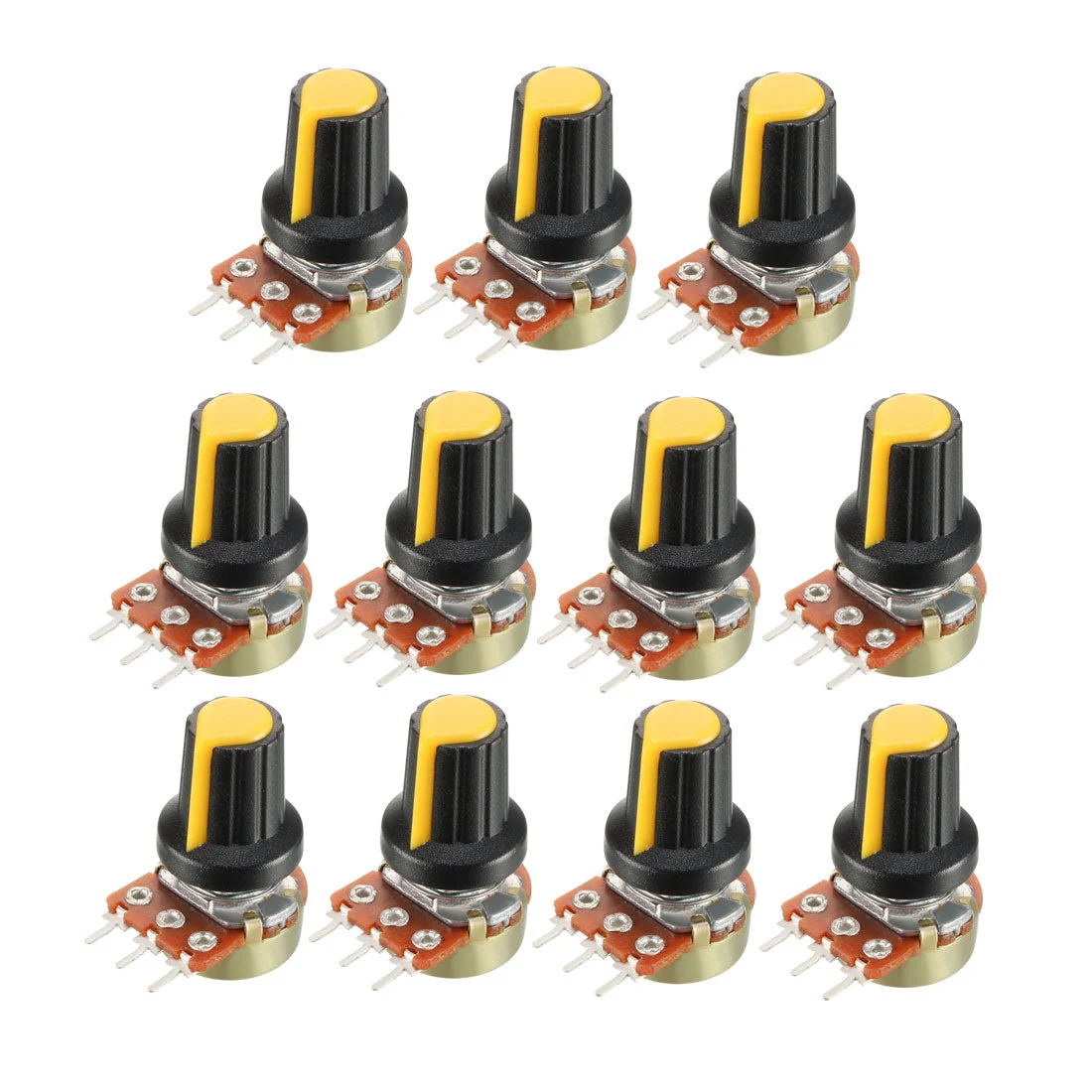 11Pcs 10K Ohm Variable Resistors Single Turn Rotary Carbon Film Taper Potentiometer with Knobs