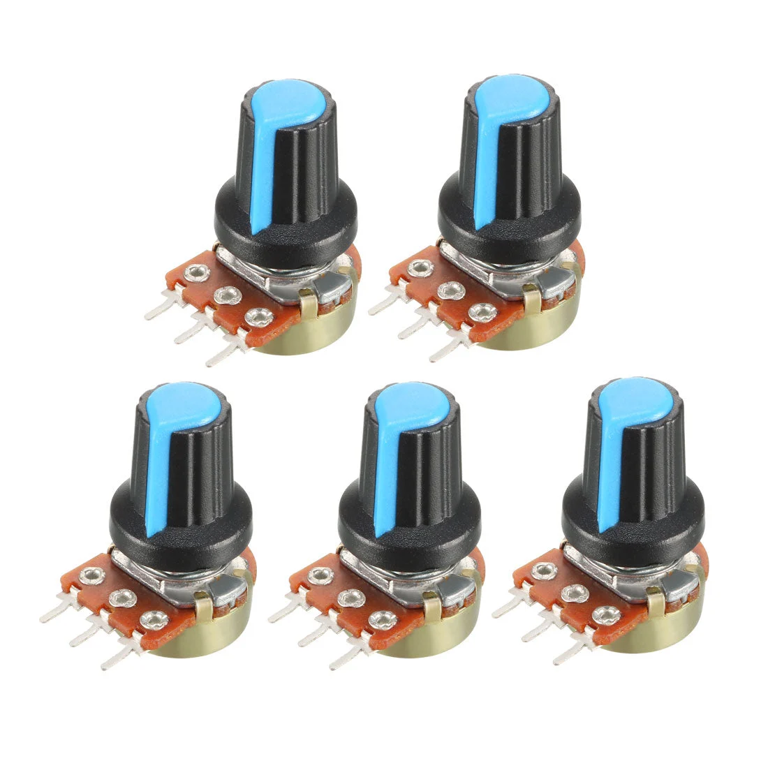 5Pcs 5K Ohm Variable Resistors Single Turn Rotary Carbon Film Taper Potentiometer with Knobs