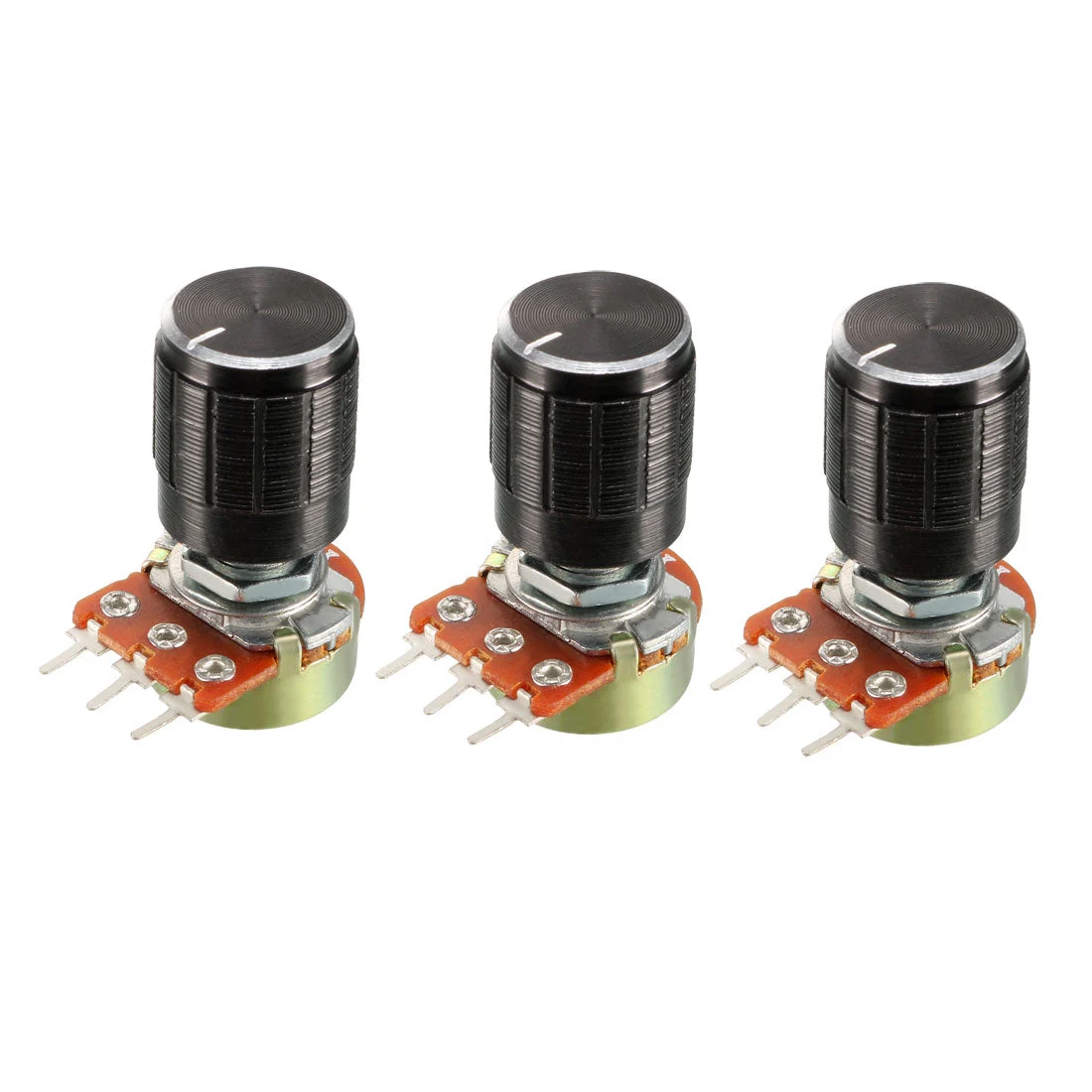 3Pcs 5K Ohm Variable Resistors SingleTurn Rotary Carbon Film Taper Potentiometer with Knobs