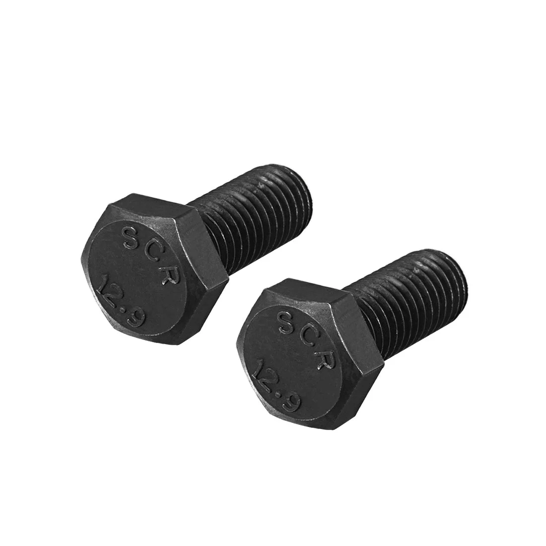 M12x30mm Hex Head Left Hand Screw Bolts Fastener Carbon Steel Black 2pcs