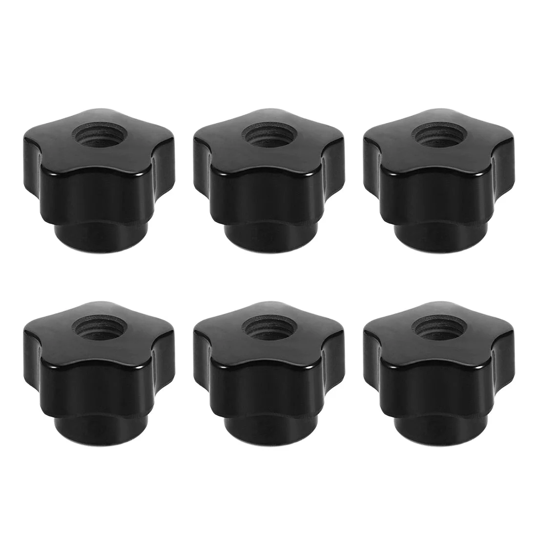 Star Knobs Grip Handle M6 Diameter Brass Insert Female Thread Set of 6 Black