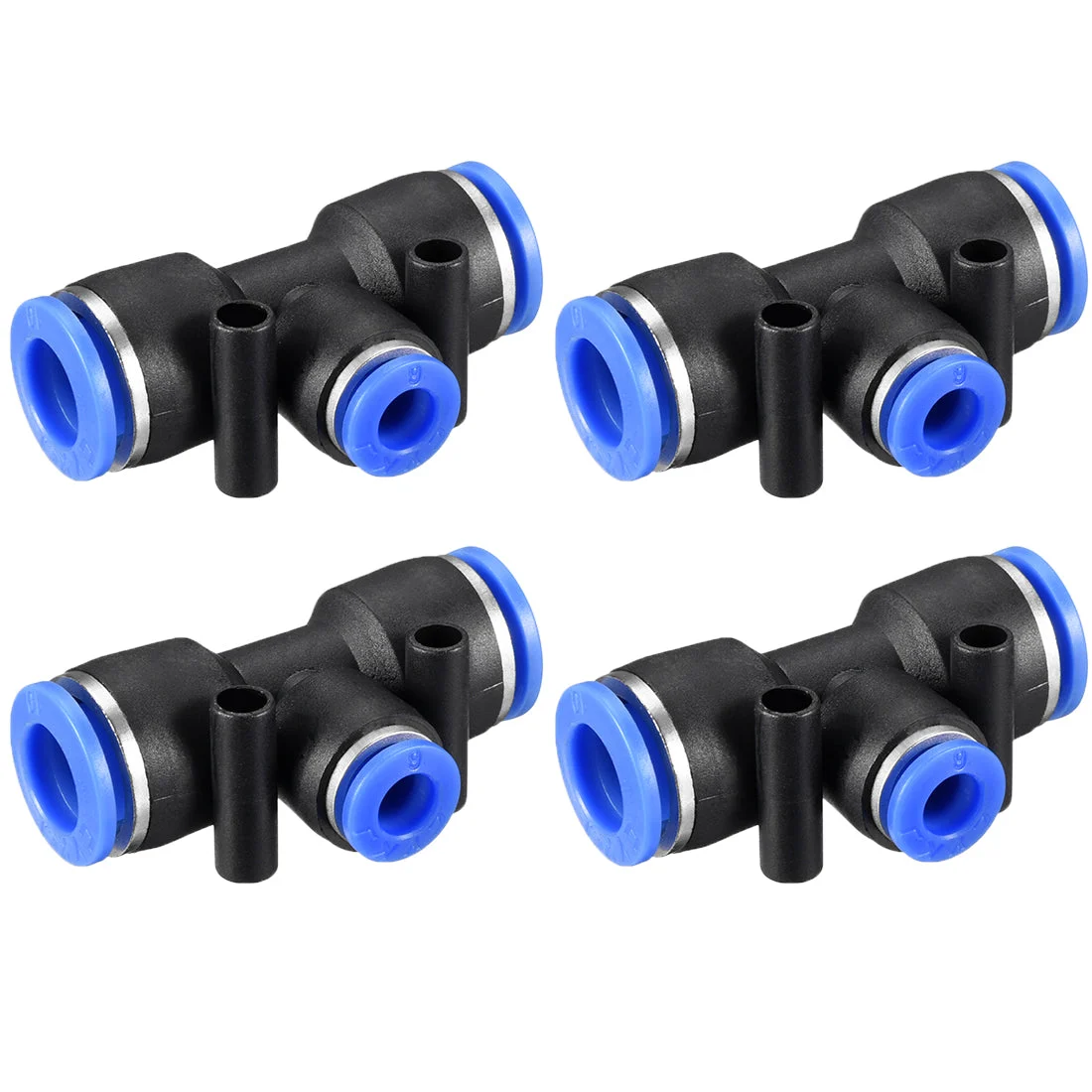 4 pcs Push To Connect Fittings T Type Tube Connect 25/64“ -15/64” od Push Fit Fittings Tube Fittings Push Lock Blue (10-6mm T tee)