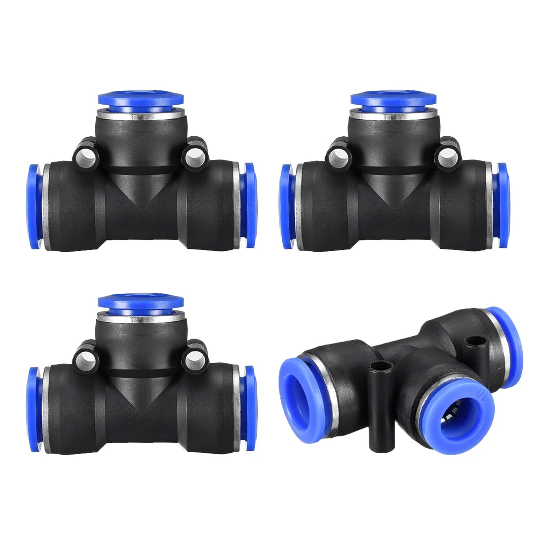 4 pcs Push To Connect Fittings T Type Tube Connect 15/32“ -25/64” od Push Fit Fittings Tube Fittings Push Lock Blue (12-10mm T tee)