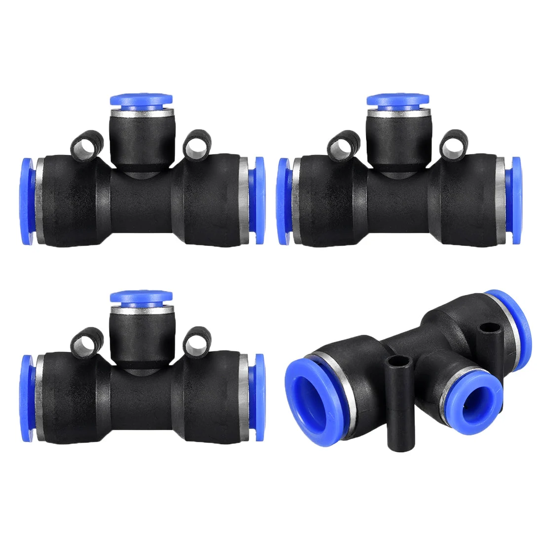 4 pcs Push To Connect Fittings T Type Tube Connect 15/32“ -5/16” od Push Fit Fittings Tube Fittings Push Lock Blue (12-8mm T tee)