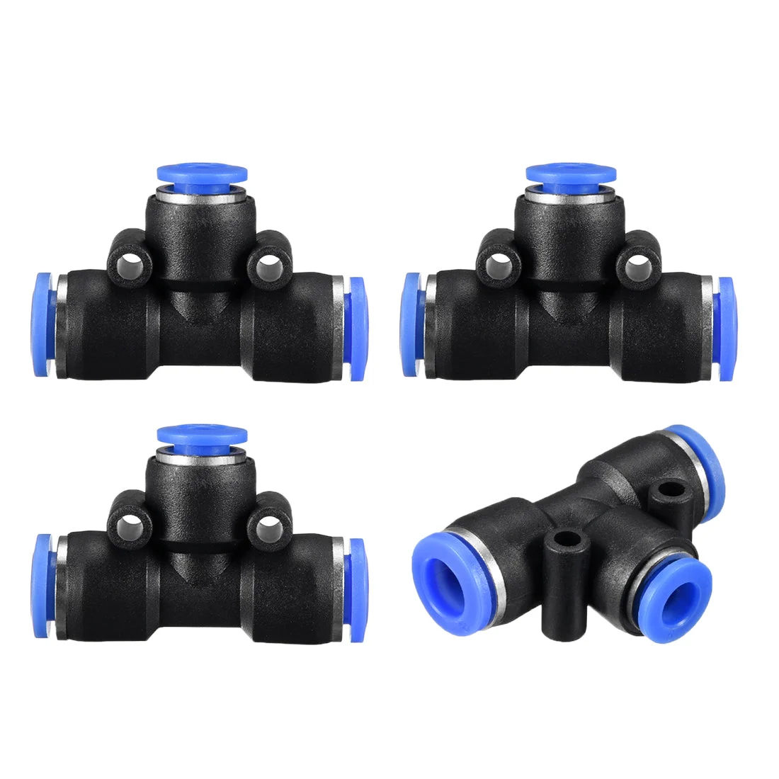 4 pcs Push To Connect Fittings T Type Tube Connect 5/16“ -15/64” od Push Fit Fittings Tube Fittings Push Lock Blue (8-6mm T tee)