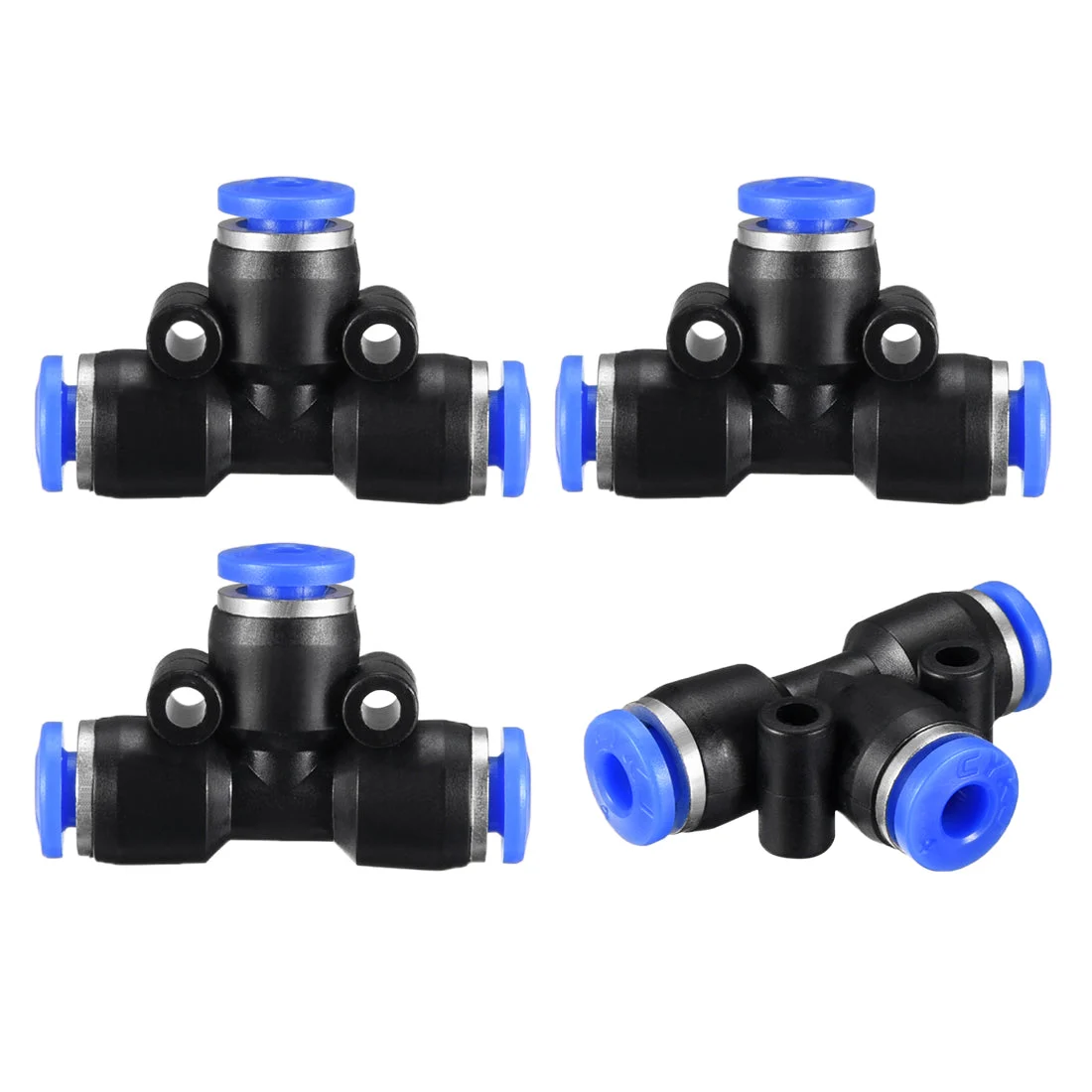 4pcs Push To Connect Fittings T Type Tube Connect 4mm or 5/32" od Push Fit Fittings Tube Fittings Push Lock Blue (4mm T tee)