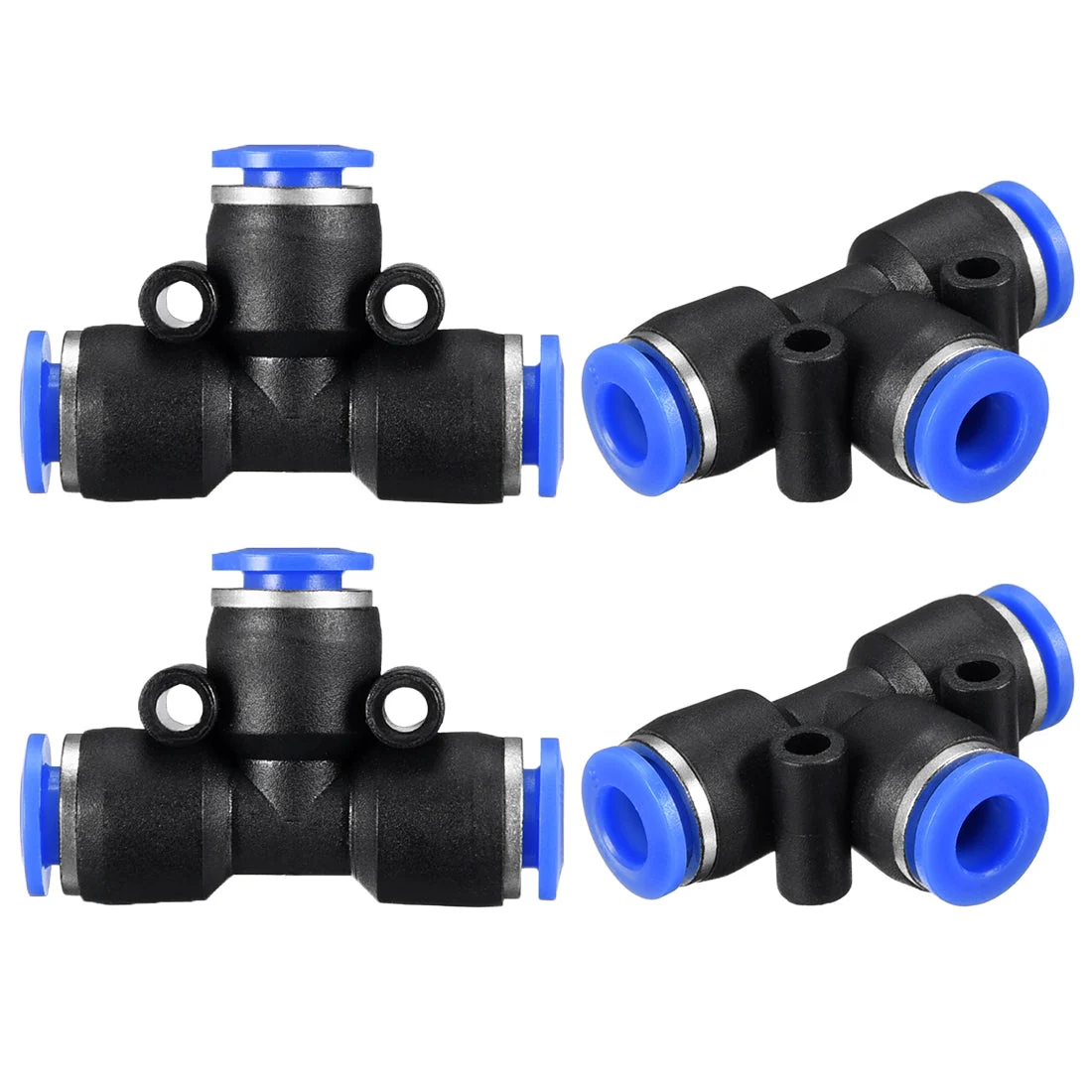 4pcs Push To Connect Fittings T Type Tube Connect 6mm or 15/64" od Push Fit Fittings Tube Fittings Push Lock Blue (6mm T tee)