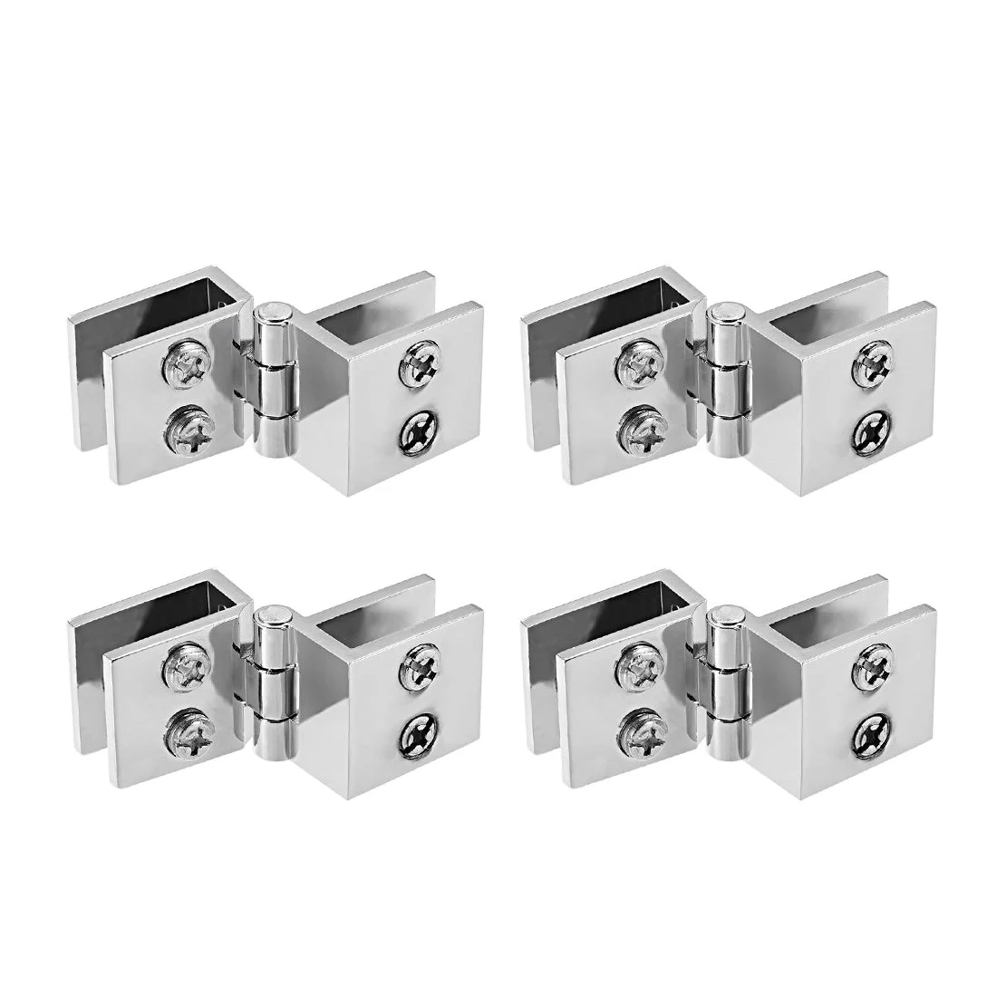 Glass Door Hinge - 90 Degree Cupboard Showcase Cabinet Door Hinge Glass Clamp ,Zinc Alloy , for 5-8mm Glass Thickness 4Pcs