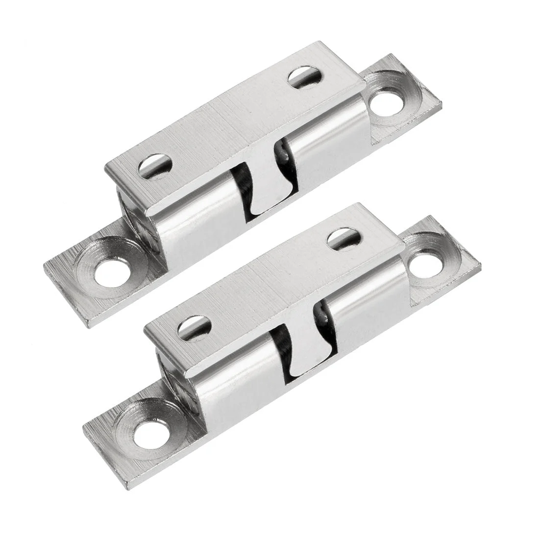2pcs Cabinet Door Closet Brass Double Ball Catch Tension Latch 50mm Length Silver Tone