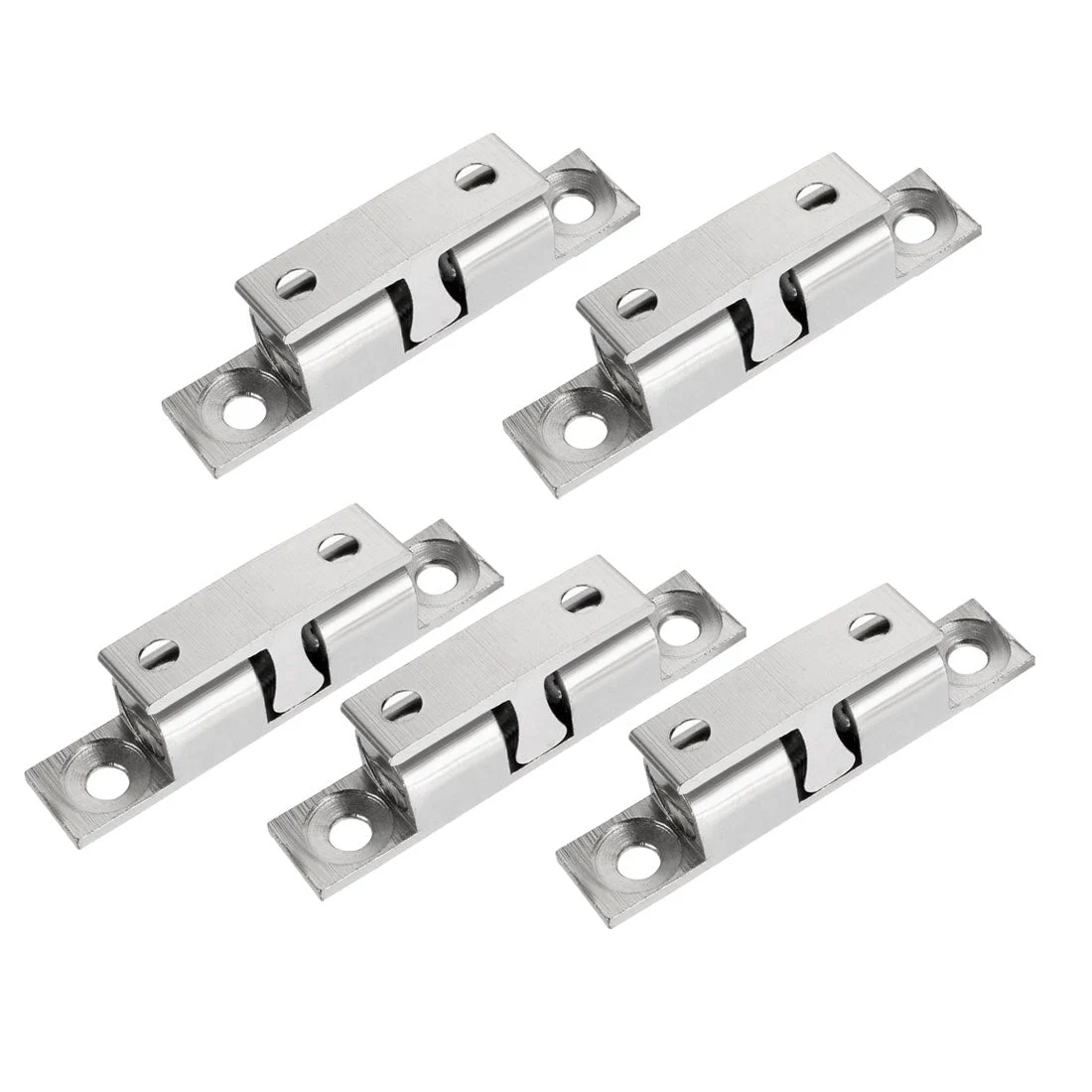 5pcs Cabinet Door Closet Brass Double Ball Catch, Tension Latch 50mm Length Silver Tone