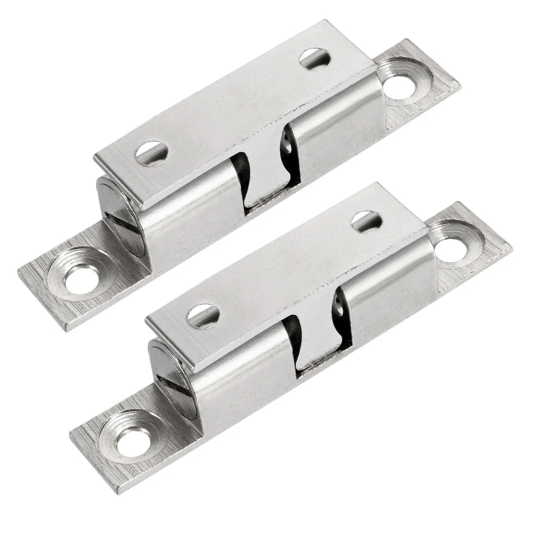 2pcs Cabinet Door Closet Brass Double Ball Catch Tension Latch 60mm Length Silver Tone