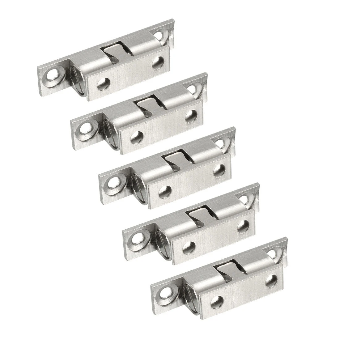 5pcs Cabinet Door Closet Brass Double Ball Catch Tension Latch 40mmL Silver Tone