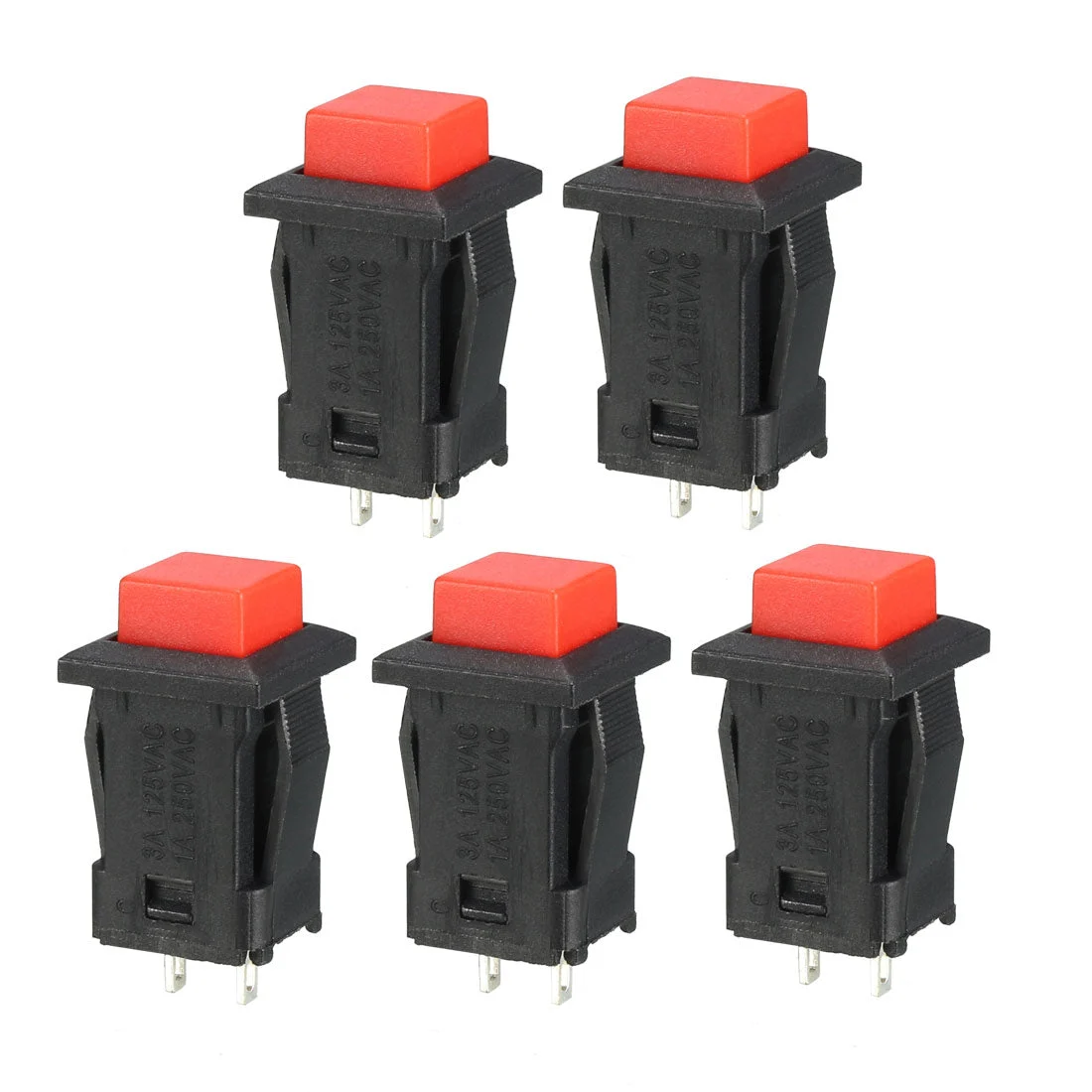12mm Mounting Red Square Latching Push Button Switch SPST NO 5pcs