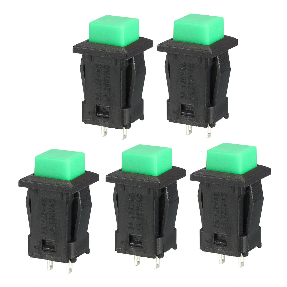12mm Mounting Hole Green Square Latching Push Button Switch SPST NO 5pcs