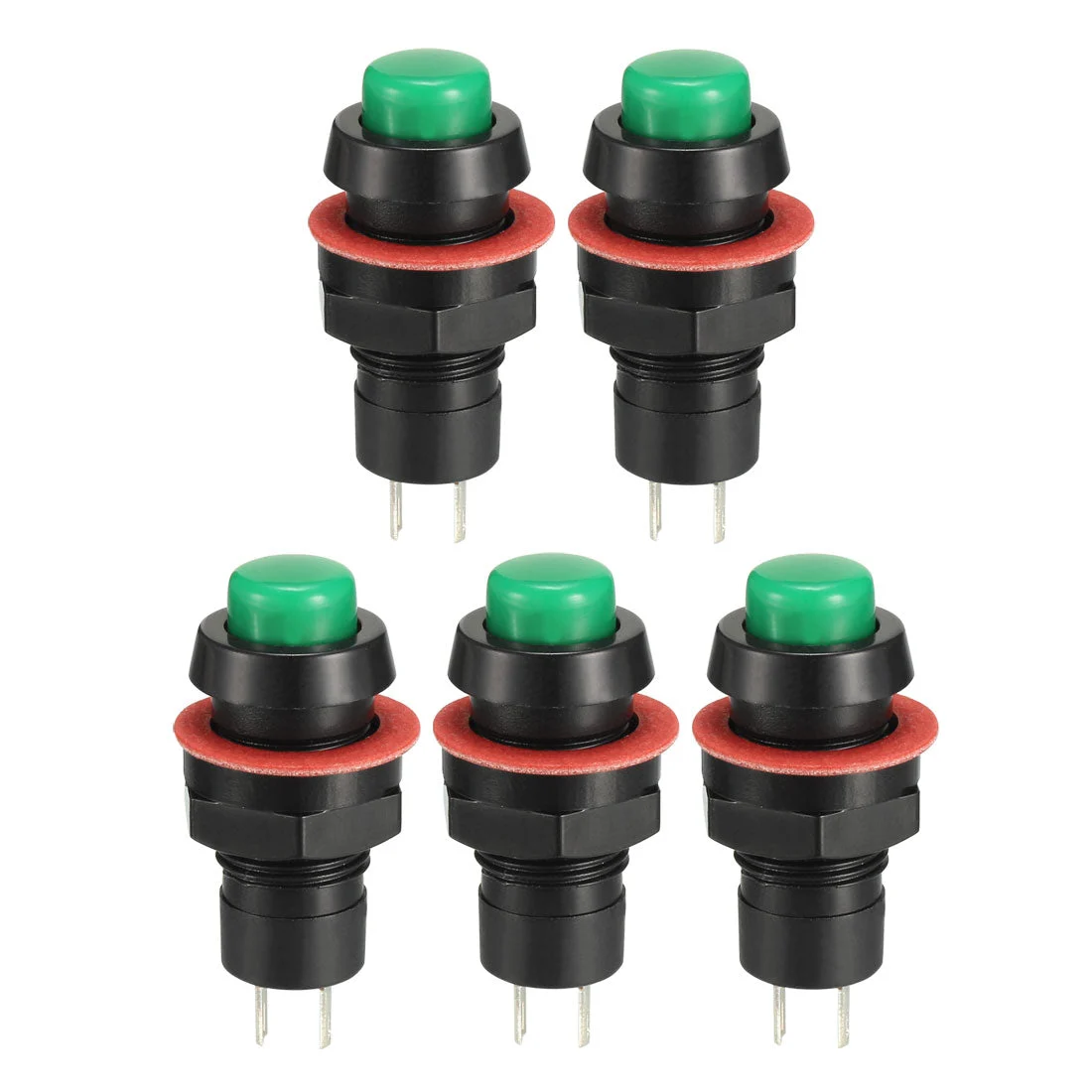 10mm Mounting Hole Green Momentary Push Button Switch, SPST NO 5pcs