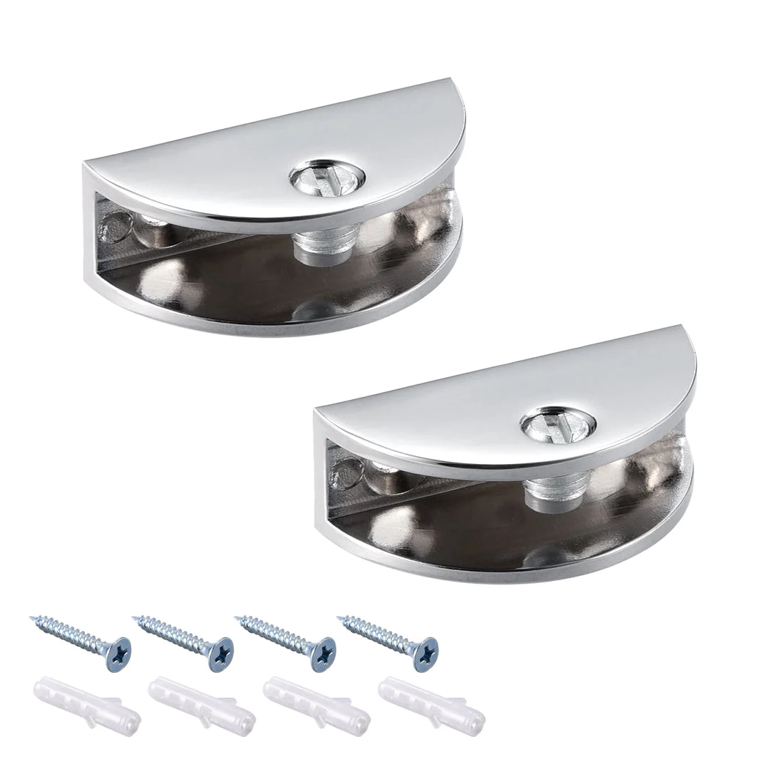 Glass Shelf Brackets Zinc Alloy Bright Chrome Half Round for 6-10mm Thick 2pcs