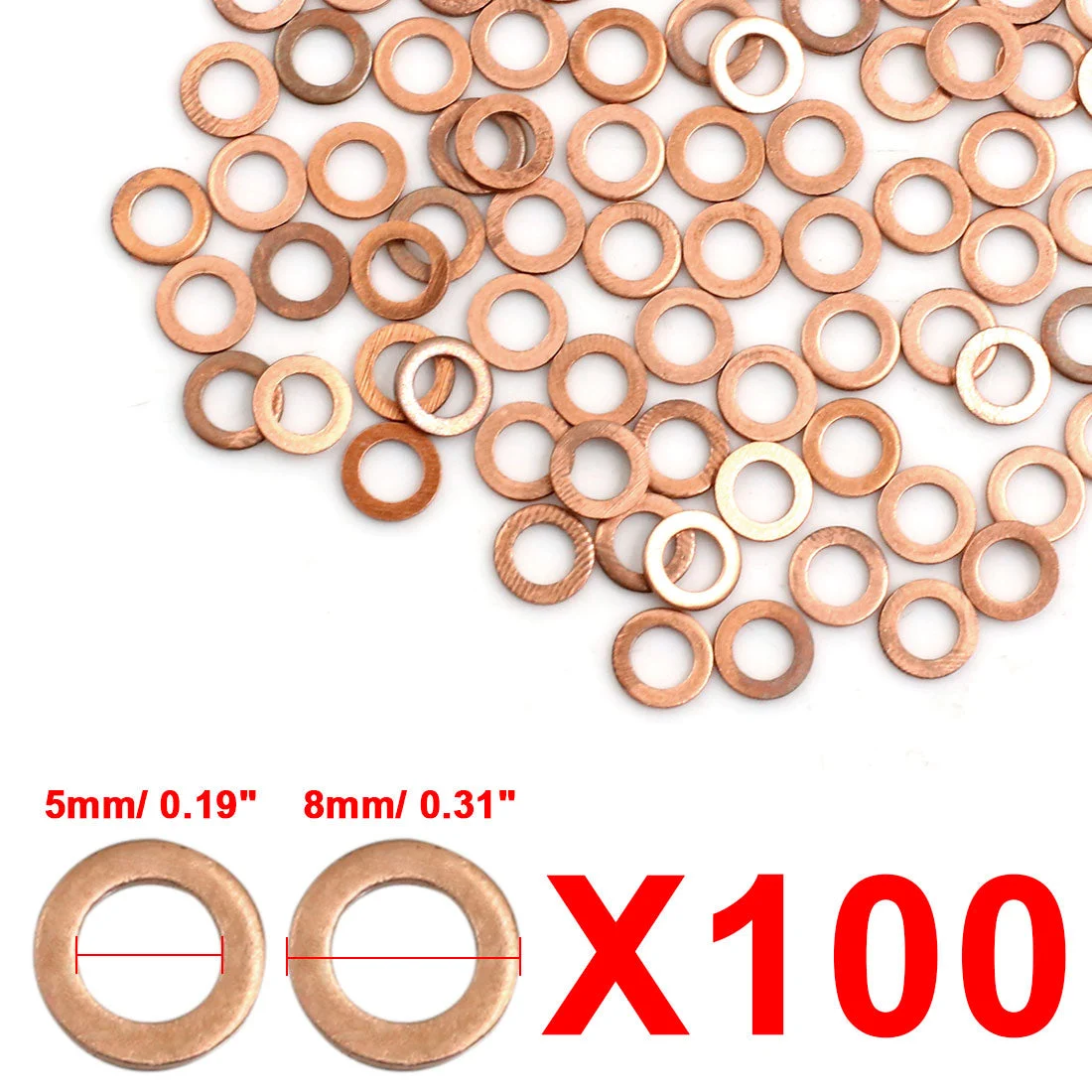 100pcs 5mm Inner Diameter Copper Washers Flat Sealing Gaskets Rings