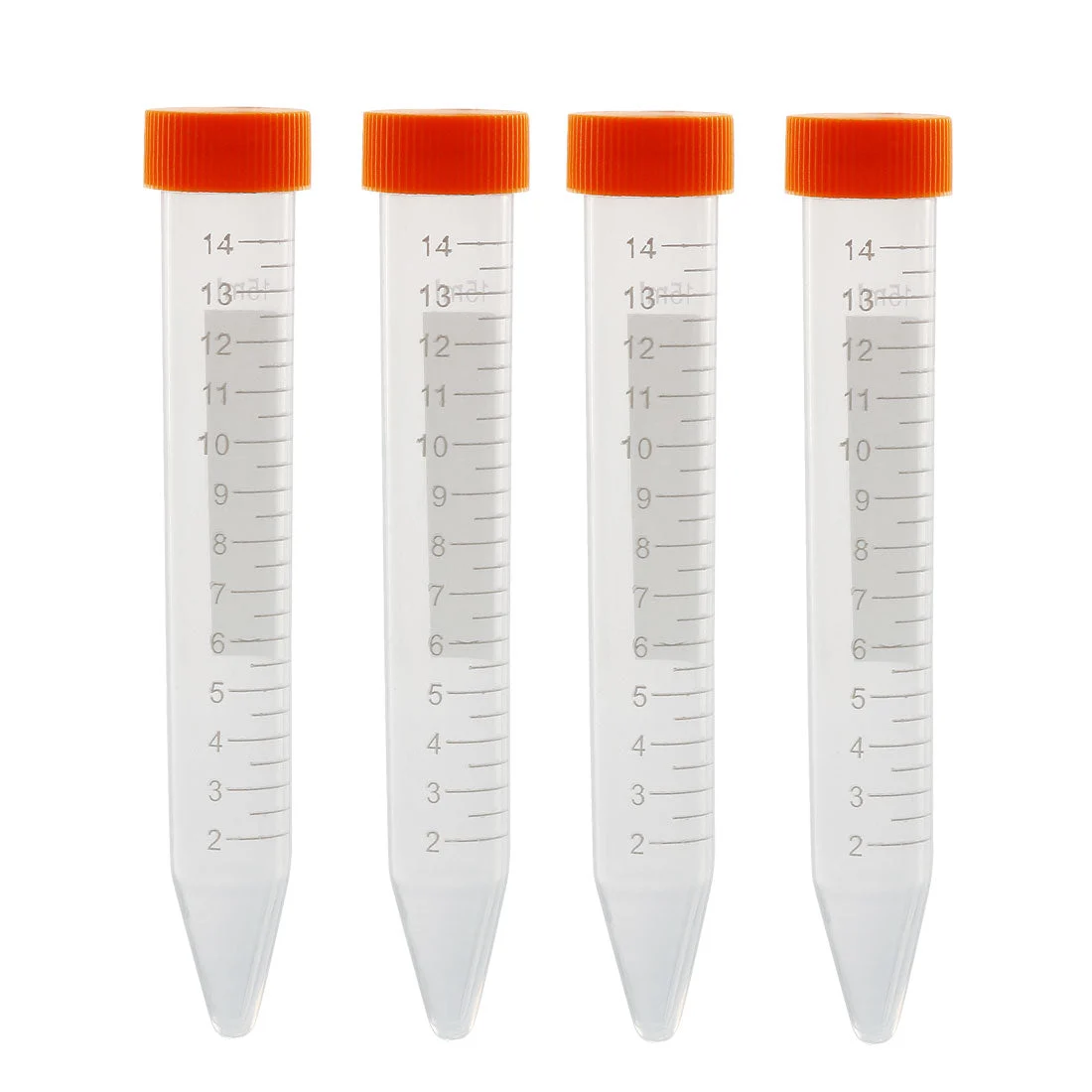10 Pcs 15ml Plastic Centrifuge Tubes with Orange Screw Cap, Conical Bottom, Graduated Marks