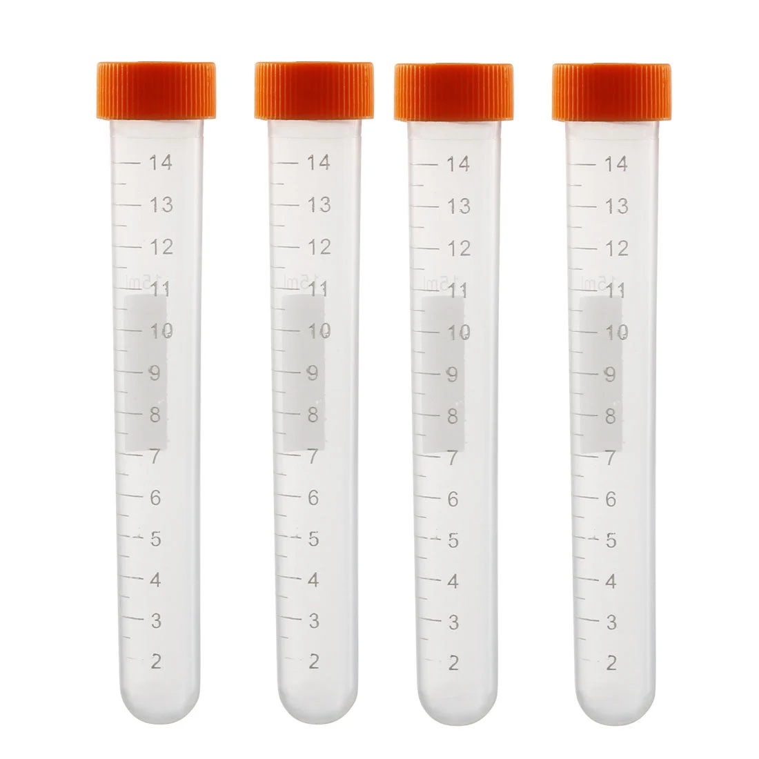 10 Pcs 15ml Plastic Centrifuge Tubes with Orange Screw Cap, Round Bottom, Graduated Marks