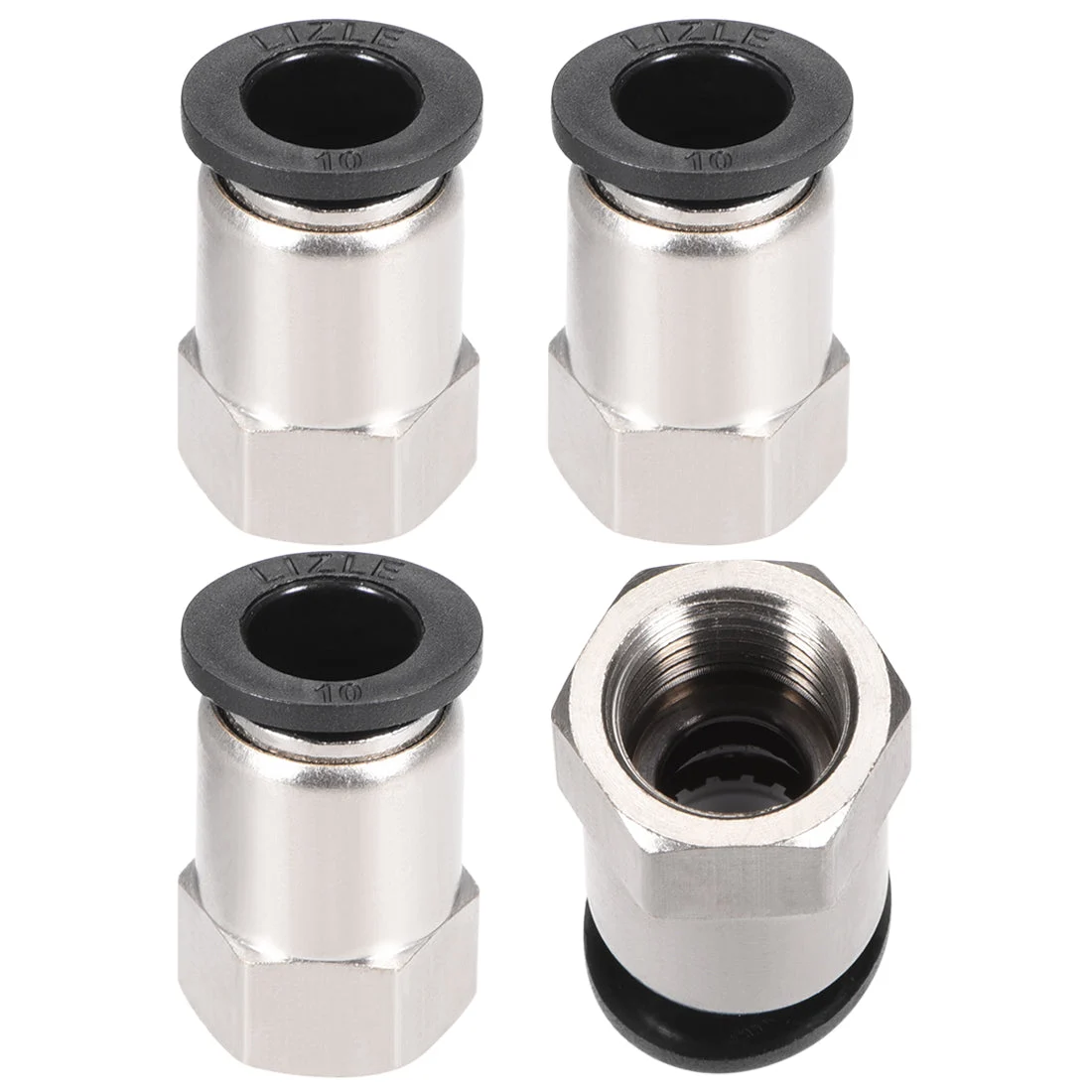 Push to Connect Tube Fitting Adapter 10mm OD x 1/4PT Female Silver Tone 4pcs
