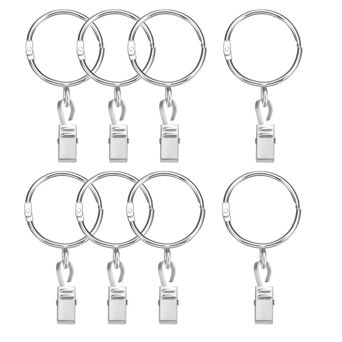 Curtain Rings with Clips Strong Decorative Metal Drapery Shower Rustproof 1.93" Interior Diameter Silver 8pcs
