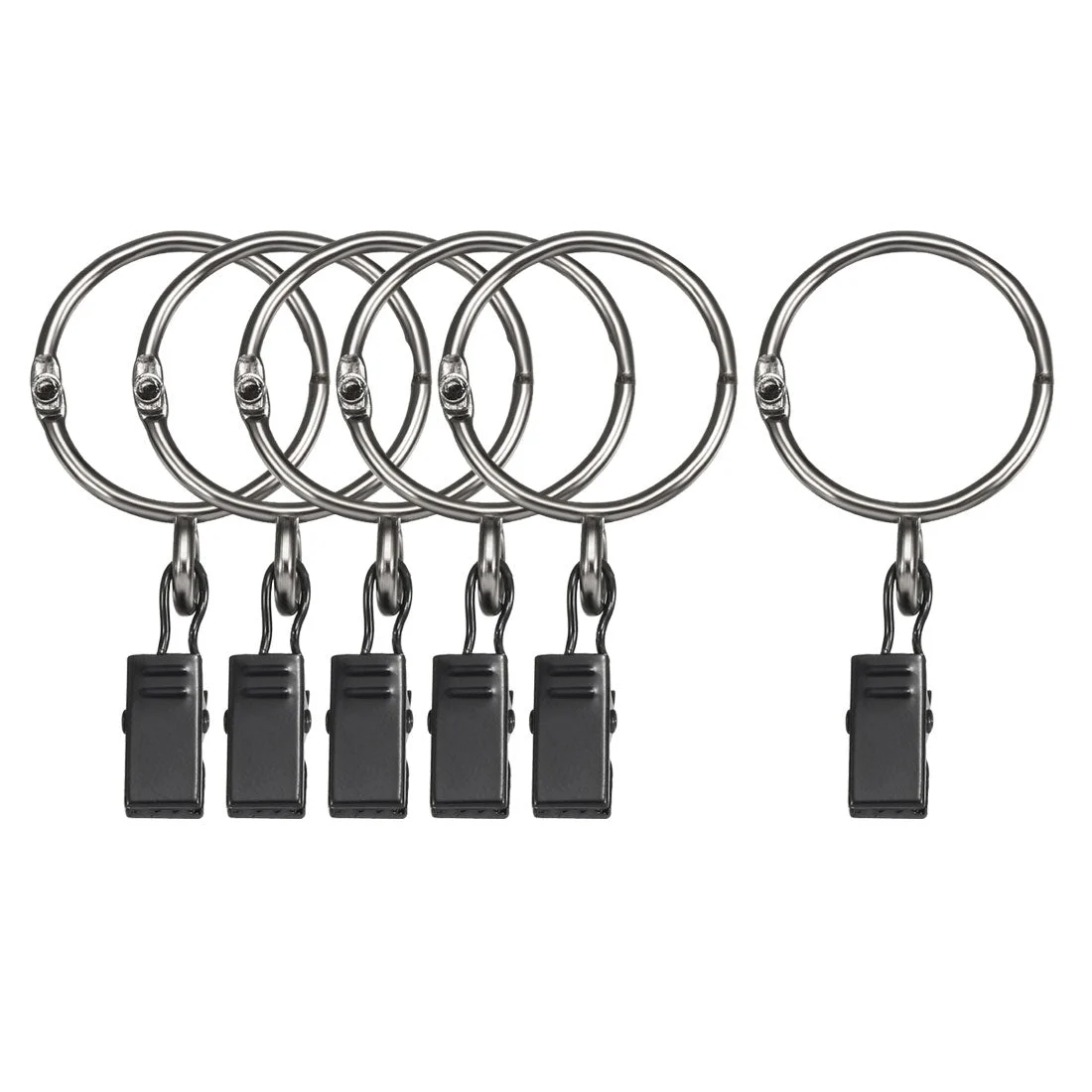 Curtain Rings with Clips Strong Decorative Metal Drapery Shower Rustproof 1.26" Interior Diameter Black 6pcs