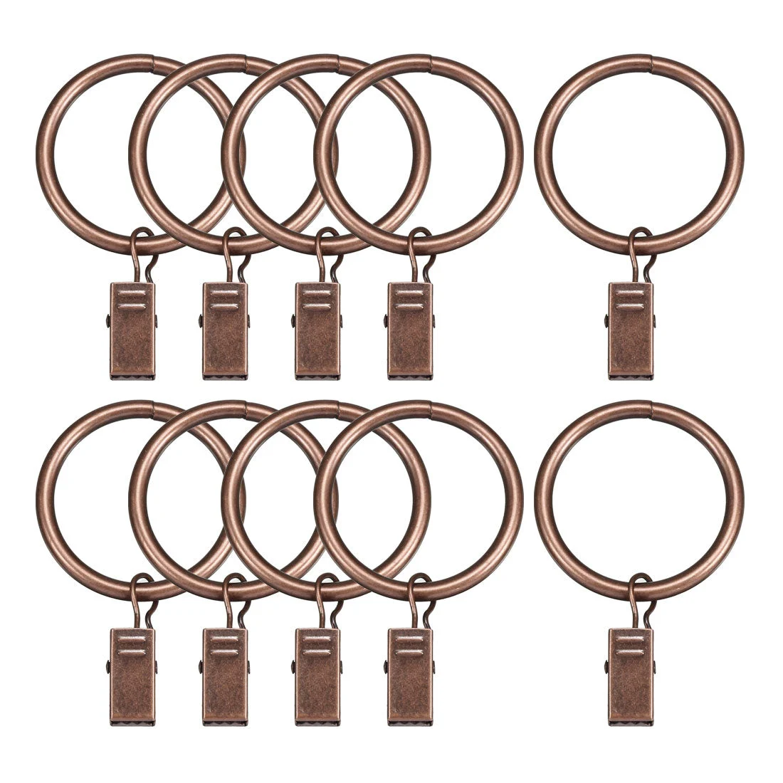 Curtain Rings with Clips Strong Decorative Metal Drapery Shower Rustproof 0.98" Interior Diameter Copper Tone 10pcs