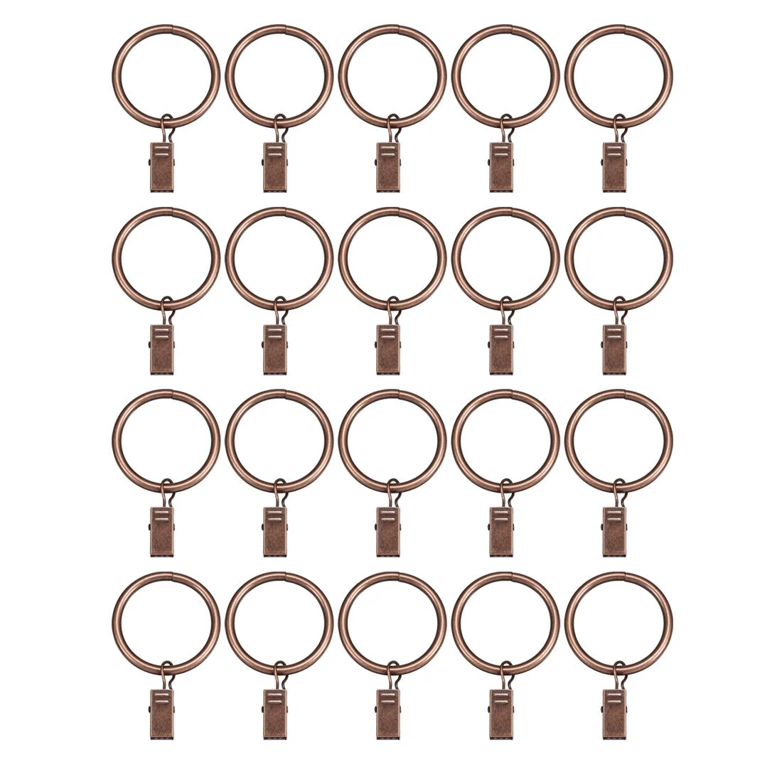 Curtain Rings with Clips Strong Decorative Metal Drapery Shower Rustproof 1.38" Interior Diameter Copper Tone 20pcs