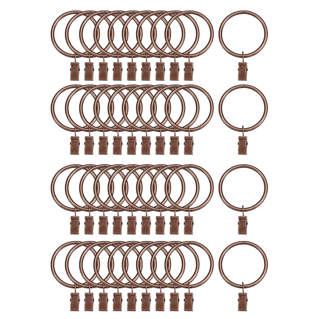 Uxcell Curtain Rings with Clips Strong Decorative Metal Drapery Shower Rustproof 1.77" Interior Diameter Copper Tone 40pcs