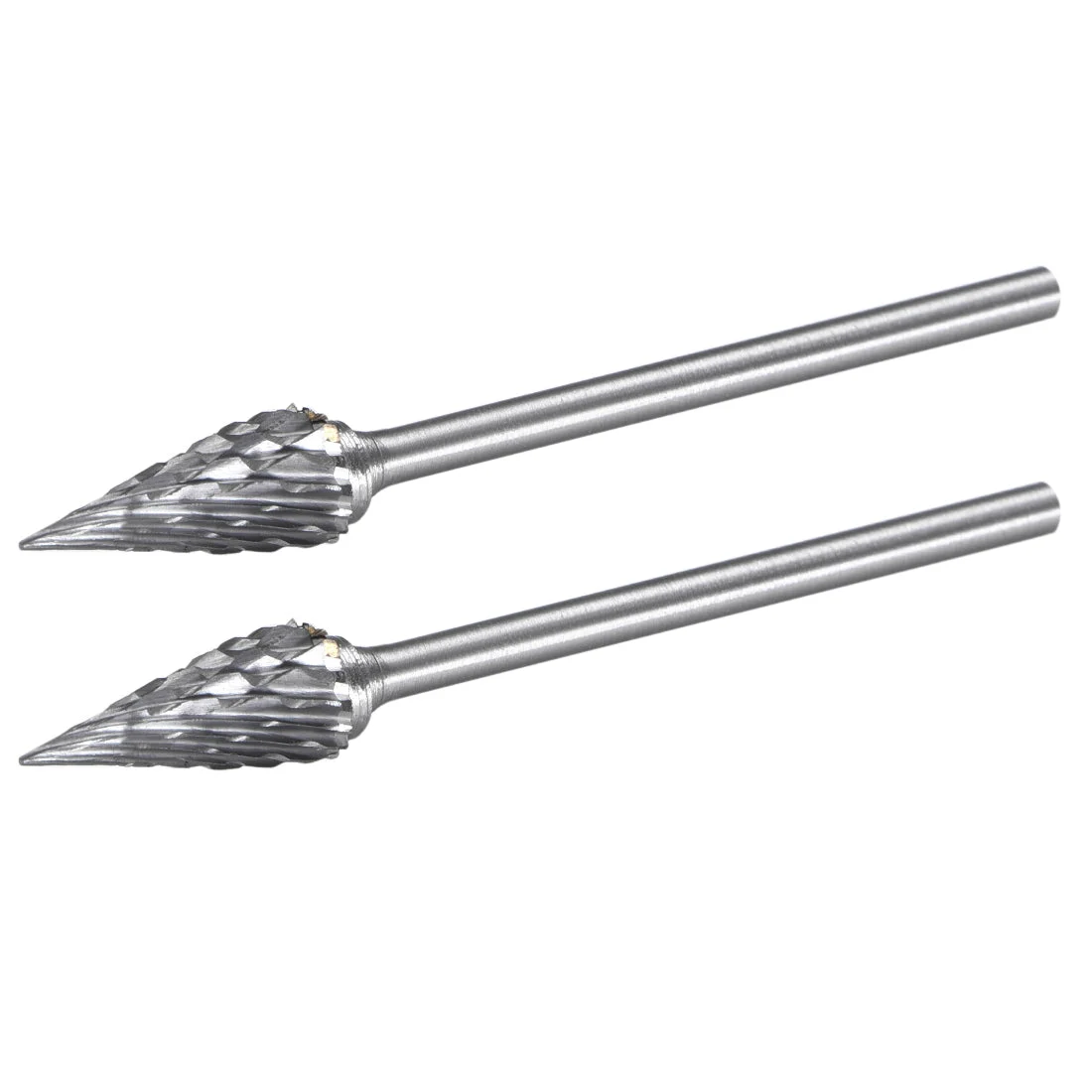 Tungsten Carbide Double Cut Rotary File Pointed Cone Shape w 3/32" Shank 2pcs