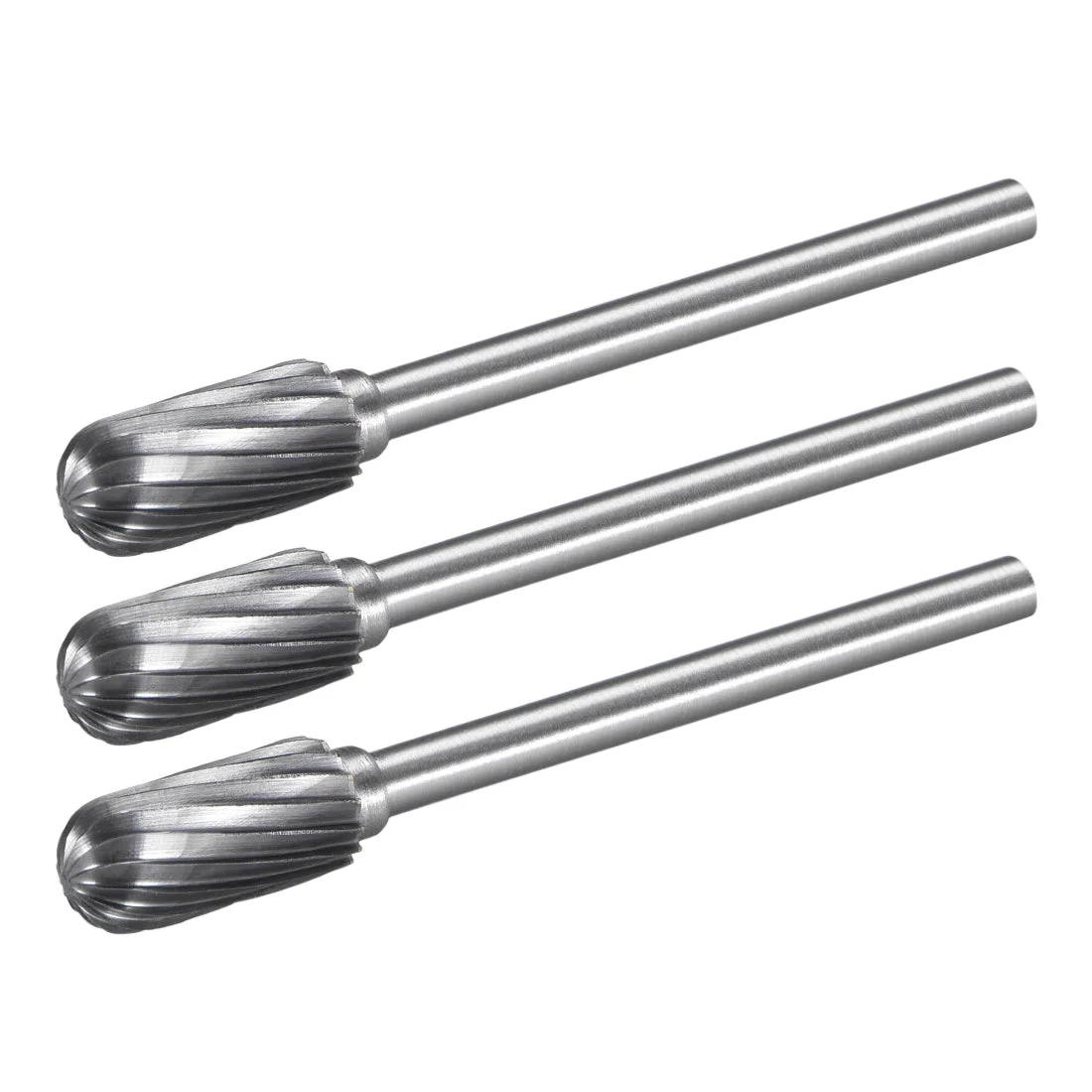Tungsten Carbide Single Cut Rotary File Flat Top Cylinder Shape 1/8" Shank 3pcs