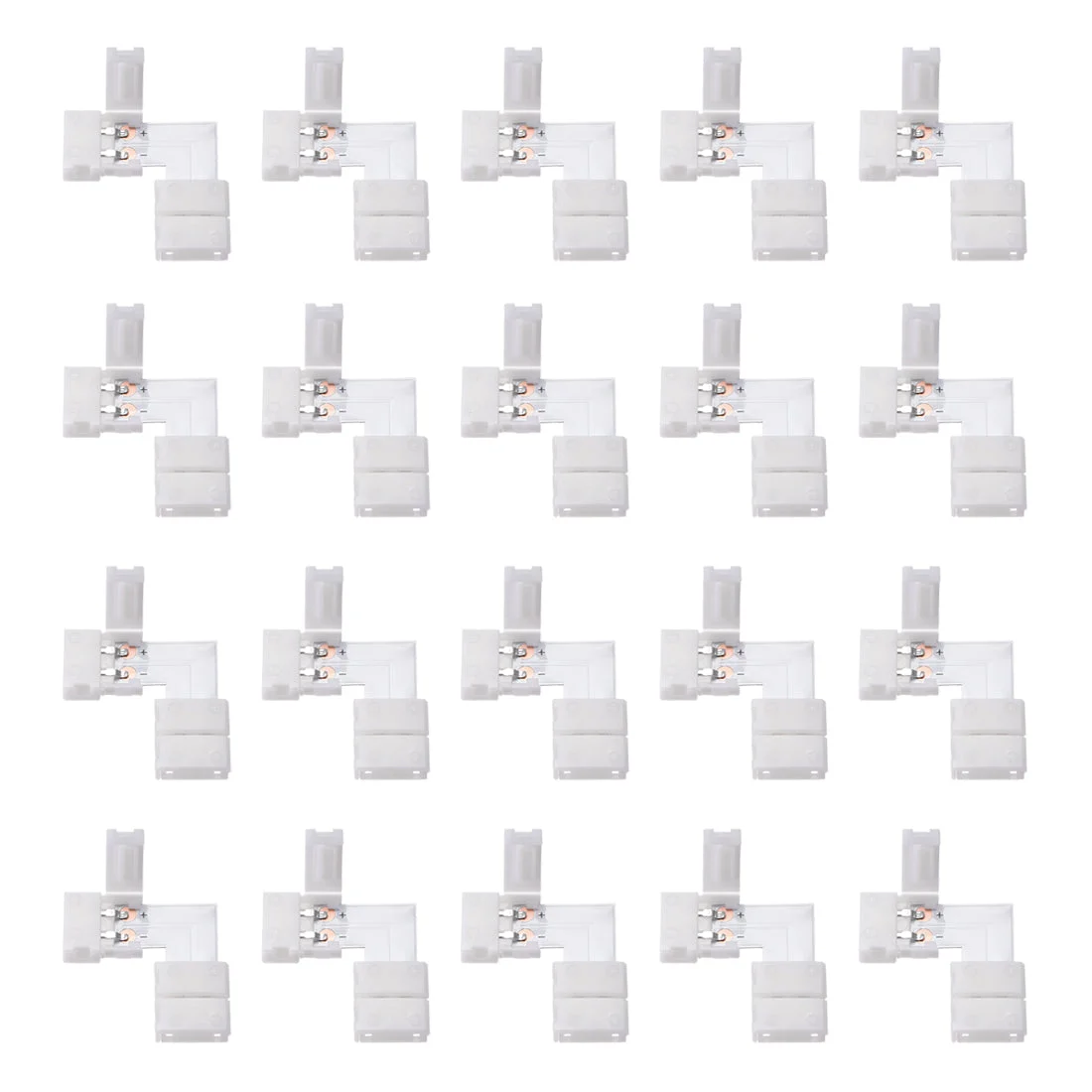 Uxcell 10mm 2P L-shape LED Strip Connector Right Angle Corner Connectors for Single Color 5050 2 Conductor LED Strip Lights Strip to Strip 20Pcs