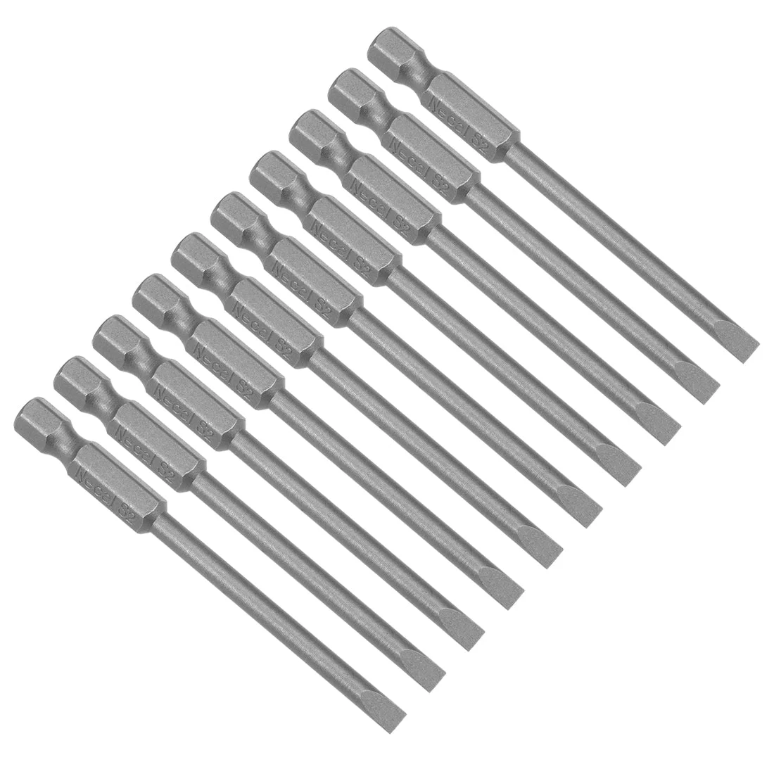 10Pcs 1/4" Hex Shank 75mm Length Magnetic SL4 Slot Head Screwdriver Bits S2 Alloy Steel