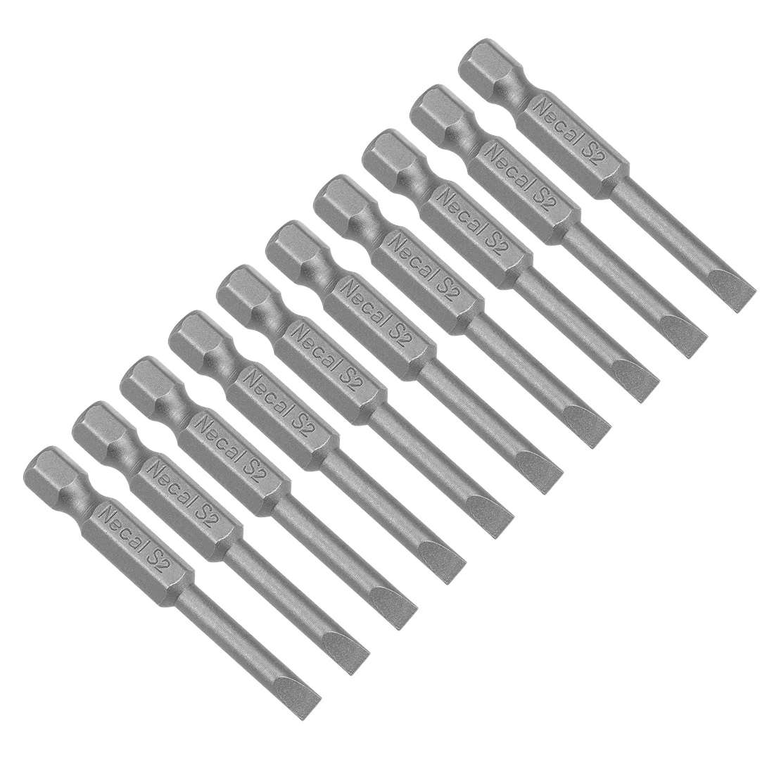 10Pcs 1/4" Hex Shank 50mm Length Magnetic SL4 Slot Head Screwdriver Bits S2 Alloy Steel