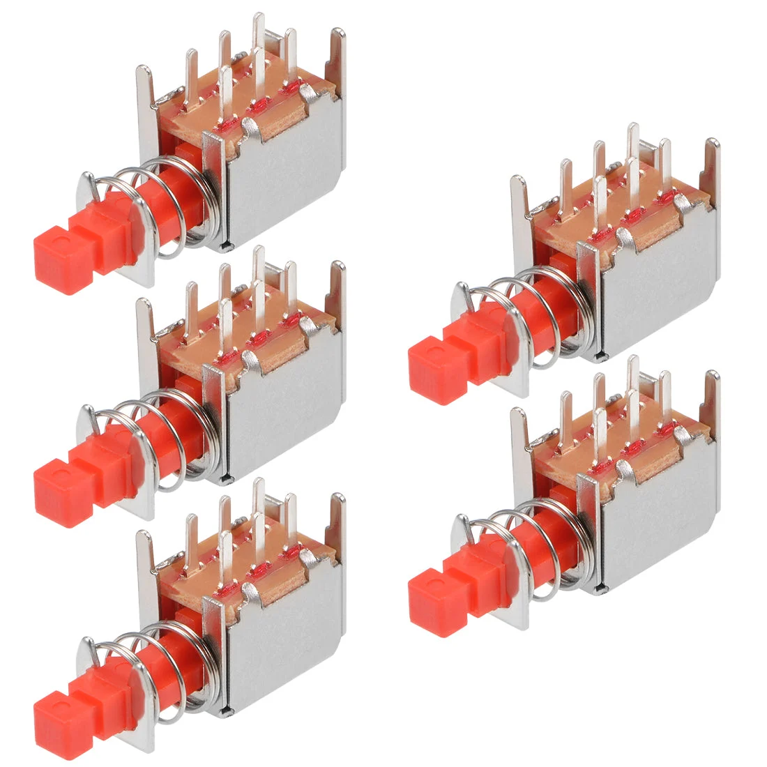 Push Button Switch DPDT 6 Pin 1 Position Self-Locking Red 5pcs