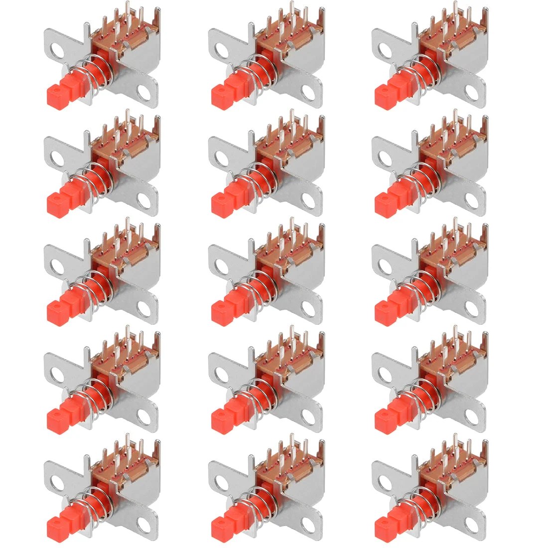 Push Button Switch, DPDT 6 Pin 1 Position Self-Locking Red 15pcs
