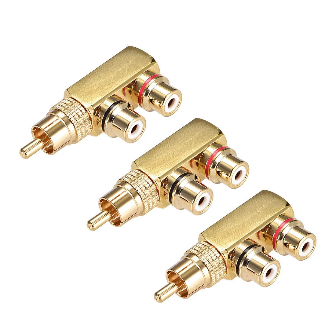 RCA Male to 2 RCA Female Connector Stereo Audio Video Splitter Adapter Coupler Gold-plated Brass 3Pcs