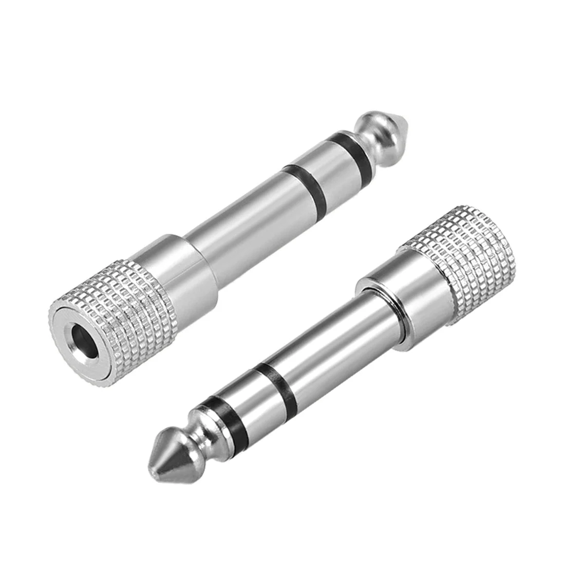 6.35mm Male to 3.5mm Female Adapter Couplers Converter Silver Tone 2Pcs for Stereo Audio Video AV TV Cable