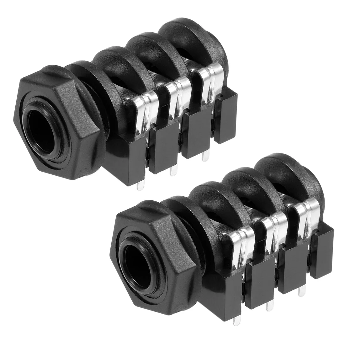 PCB Mount 6.35mm 6 Pin Socket Headphone Stereo Jack Audio Video Connector Black 2Pcs