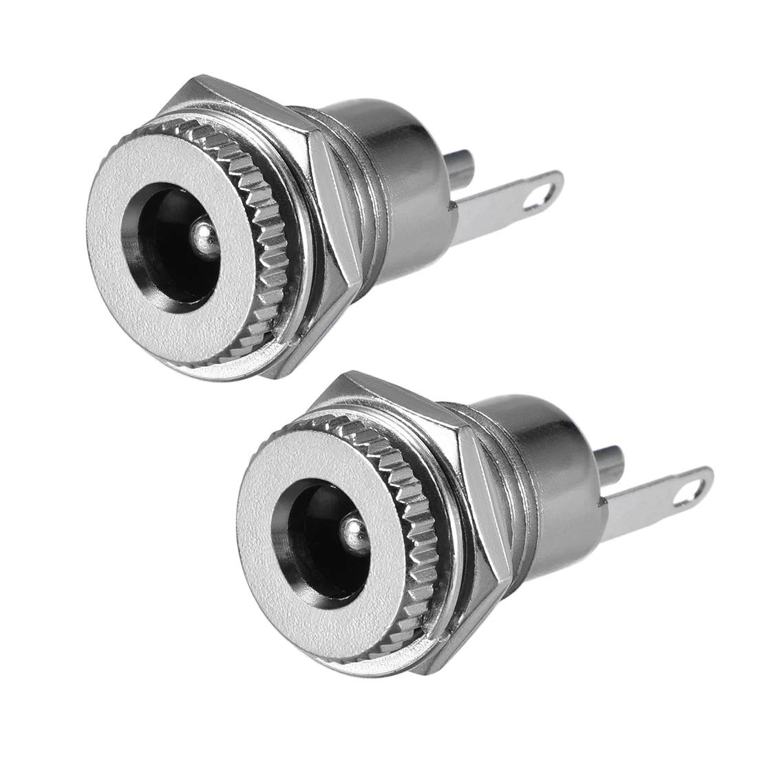 Panel Mount DC Connector Power Audio Video Socket Female 5.5mm x 2.5mm Silver Tone 2Pcs
