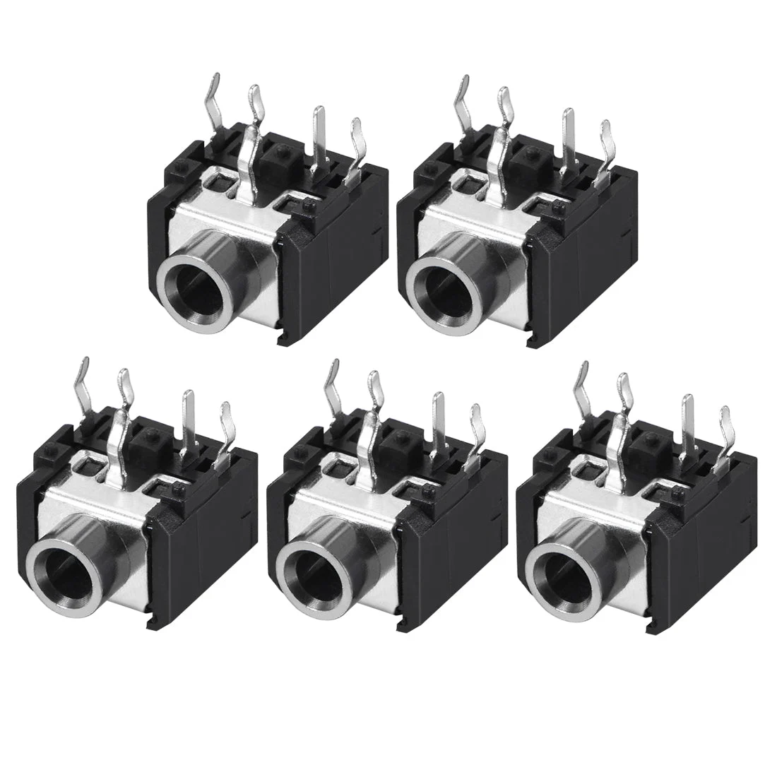 PCB Mount 3.5mm 6 Pin Socket Headphone Stereo Jack Audio Video Connector PJ306 Black 5Pcs