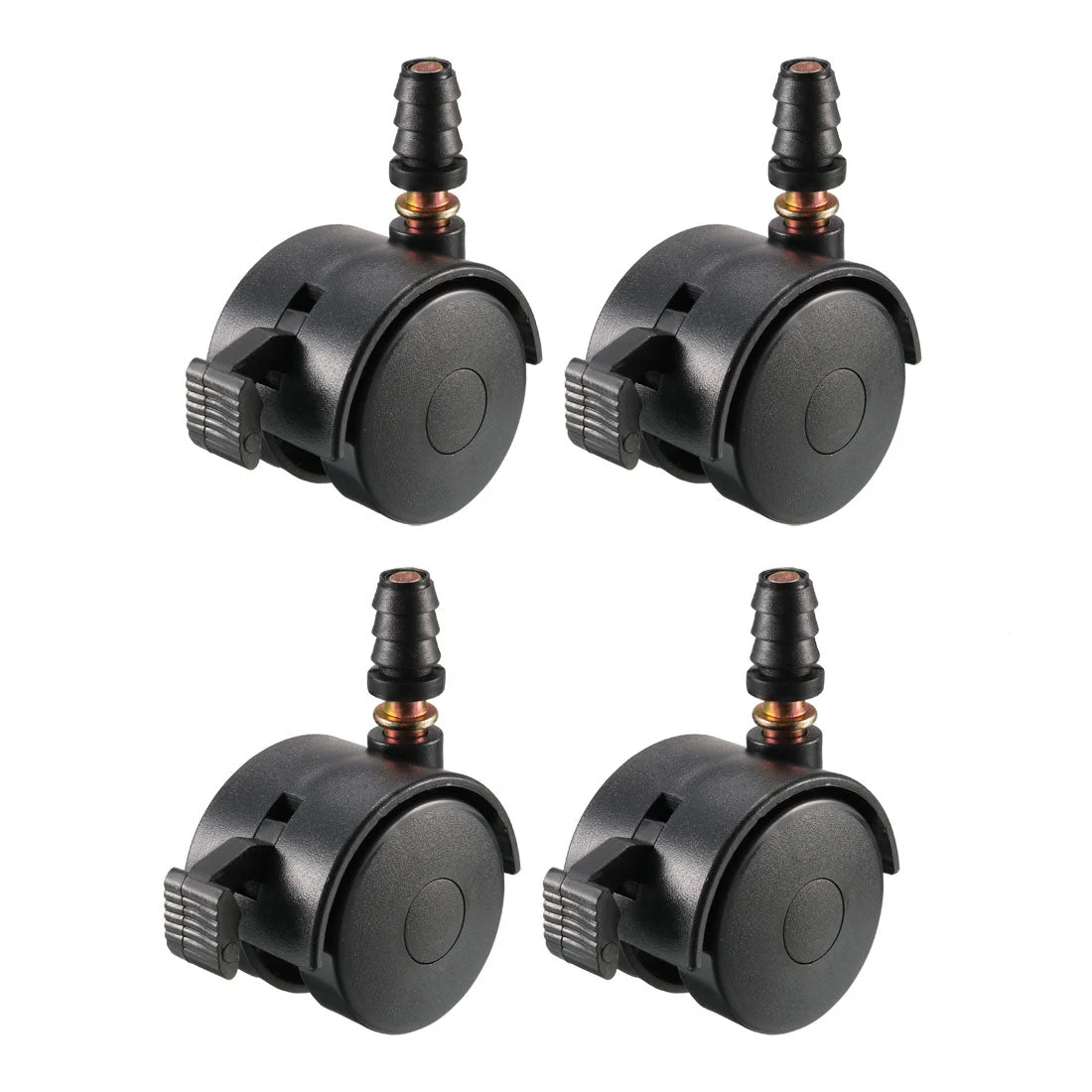 1.5 Inch Swivel Caster Wheels Grip Neck Stem Caster Black Furniture Wheel with Brake and Mounting Socket, 4pcs