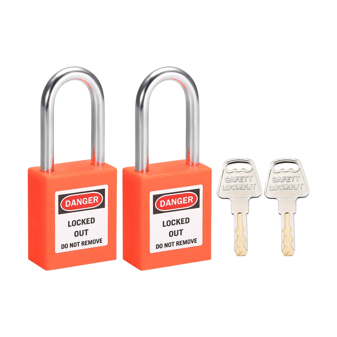 Lockout Tagout Safety Padlock 38mm Steel Shackle Keyed Alike Orange 2Pcs