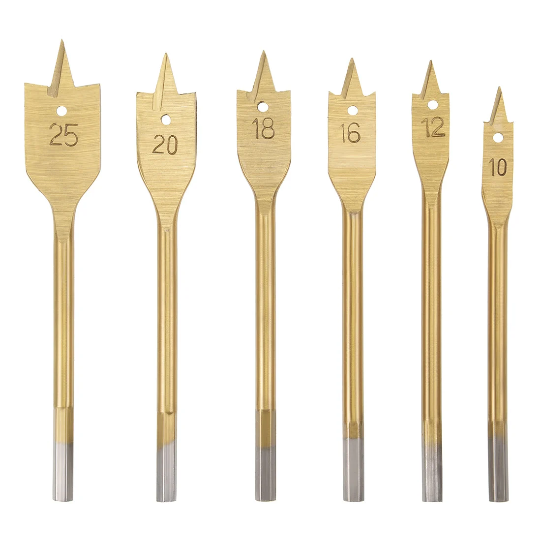 Uxcell Spade Drill Bits for Wood Paddle Flat Bit 10 12 16 18 20 25 mm Hex Shank for Woodworking DIY Cutter Tool, High Speed Steel 6in1 Set