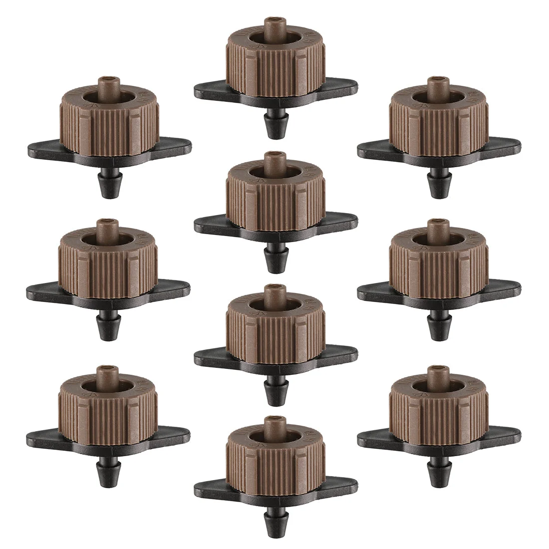Pressure Compensating Dripper 2 GPH 8L/H Emitter for Garden Lawn Drip Irrigation with Barbed Hose Connector, Plastic Black Brown 50pcs