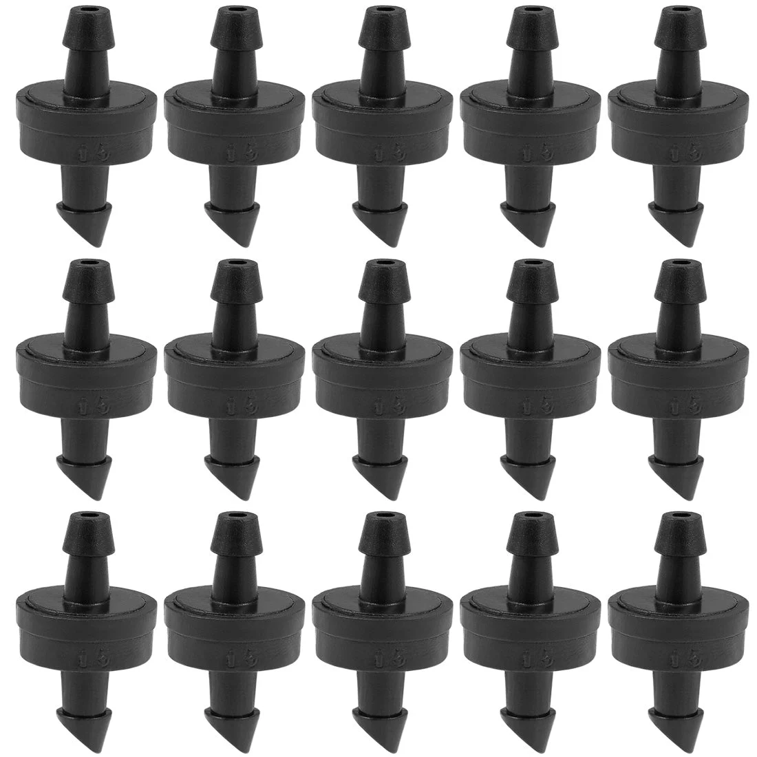 Pressure Compensating Dripper 2.6GPH 10L/H Emitter for Garden Lawn Drip Irrigation with Barbed Hose Connector Plastic Black 15pcs