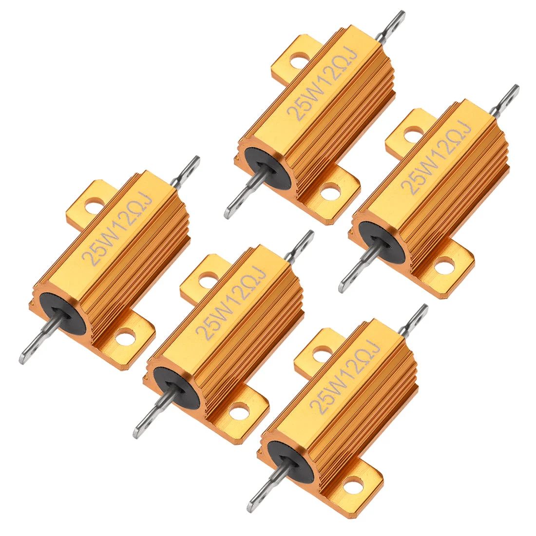 25W 12 Ohm 5% Aluminum Housing Resistor Wirewound Resistor Gold Tone 5 Pcs